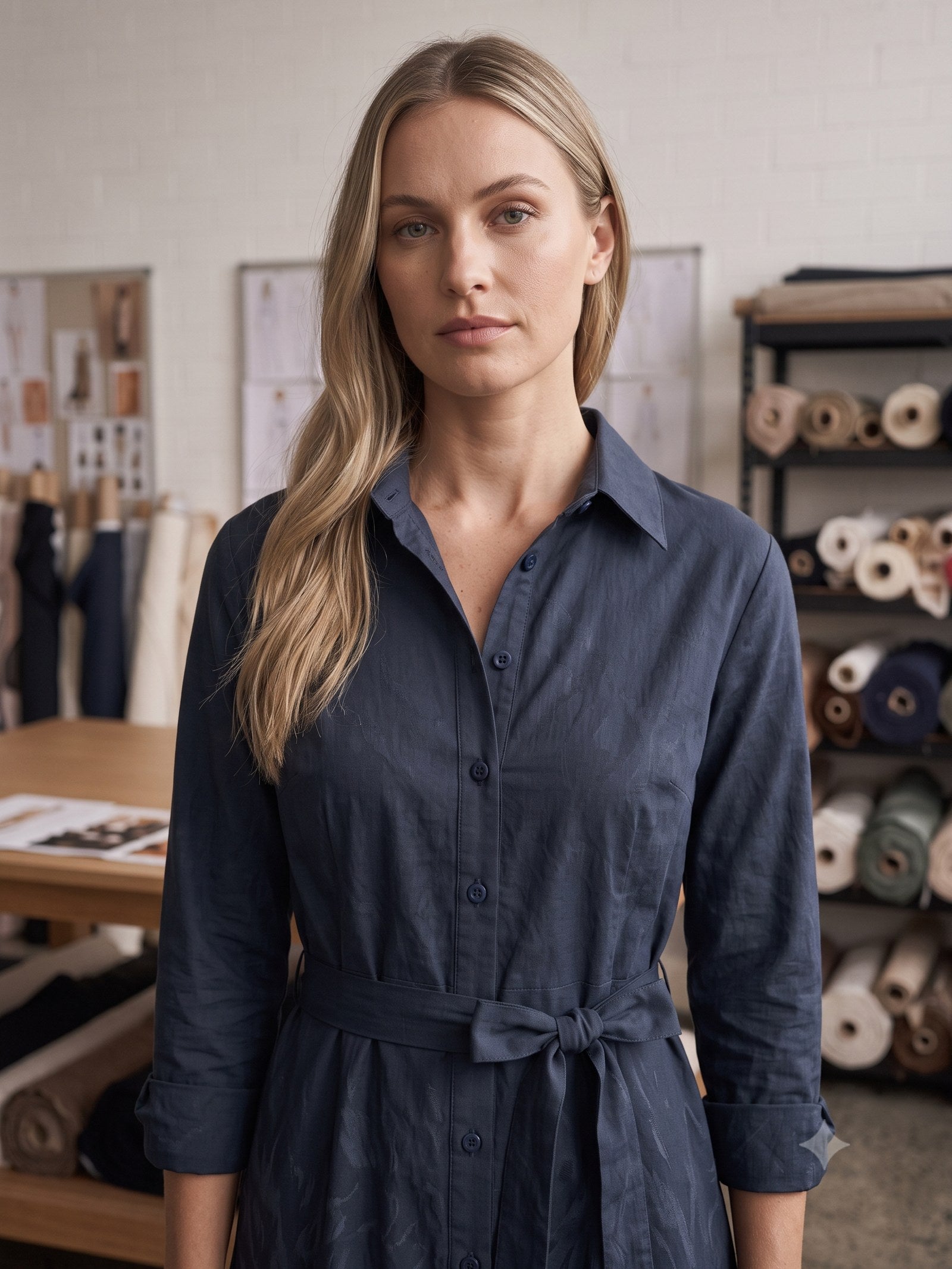 Ignis Print Cotton Shirt Dress in Ignis Ink, detail