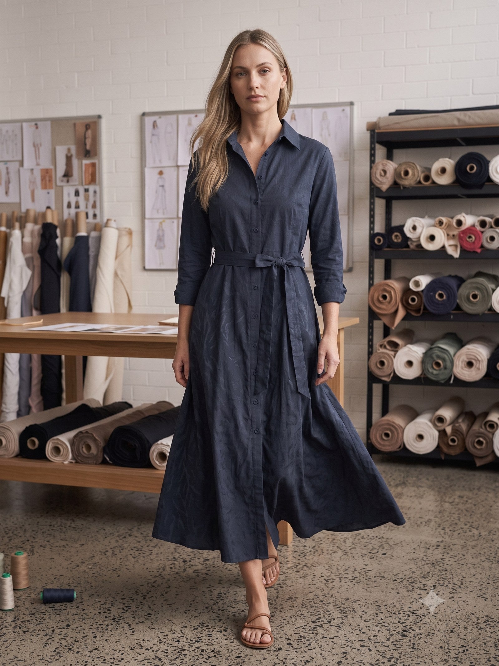 Ignis Print Cotton Shirt Dress in Ignis Ink, in motion