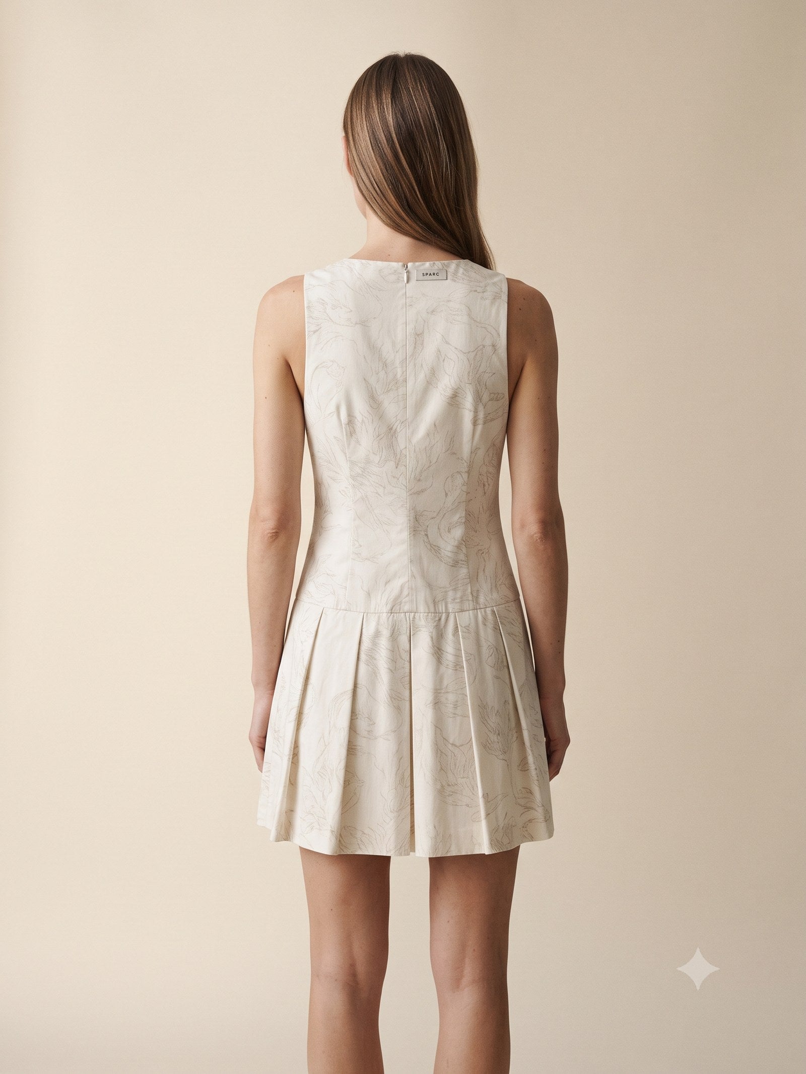 Ignis Print Cotton-Silk Mini Dress in Ignis Bone, back