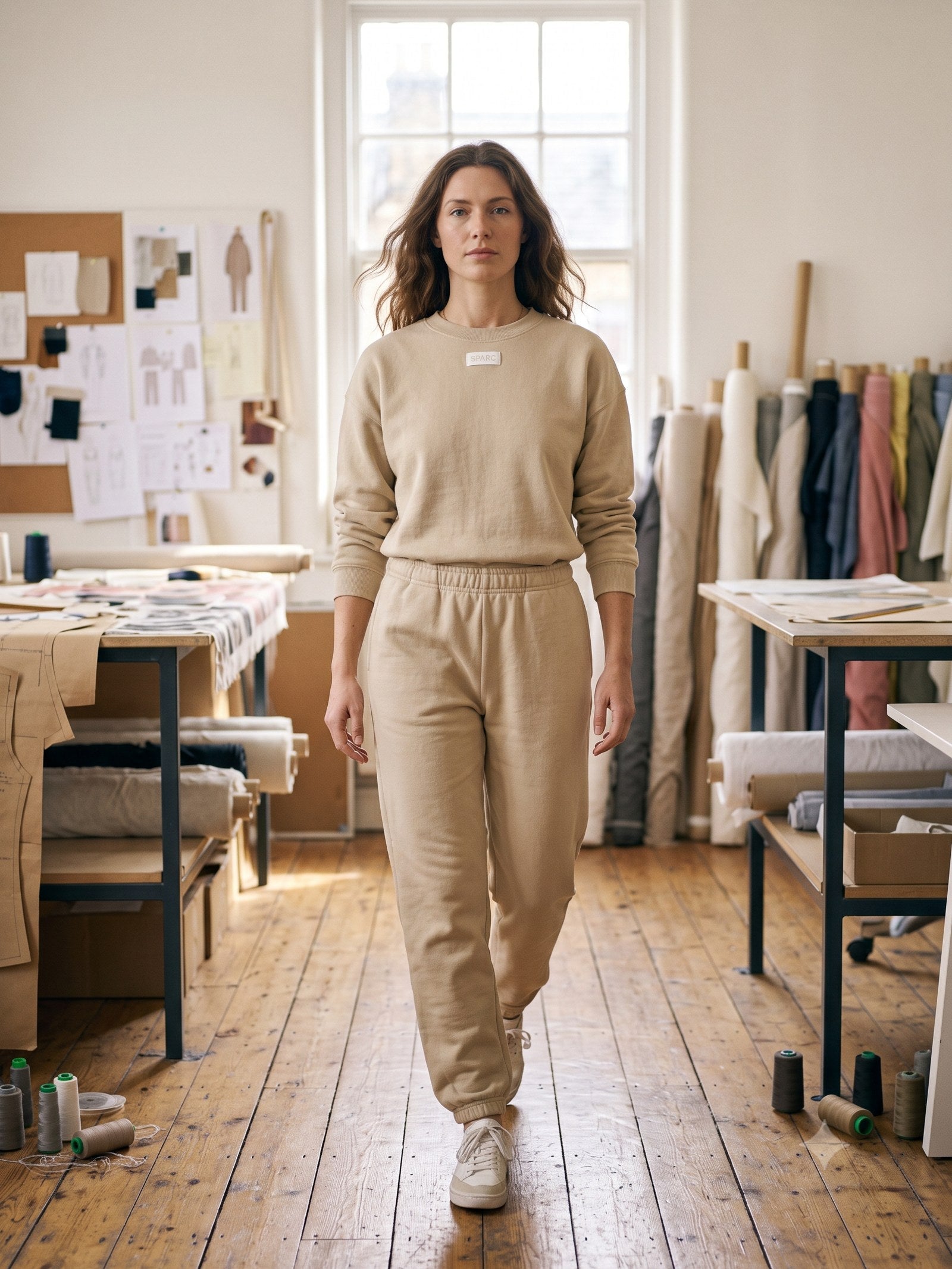 Ignis Print French Terry Sweat in Oat, in motion