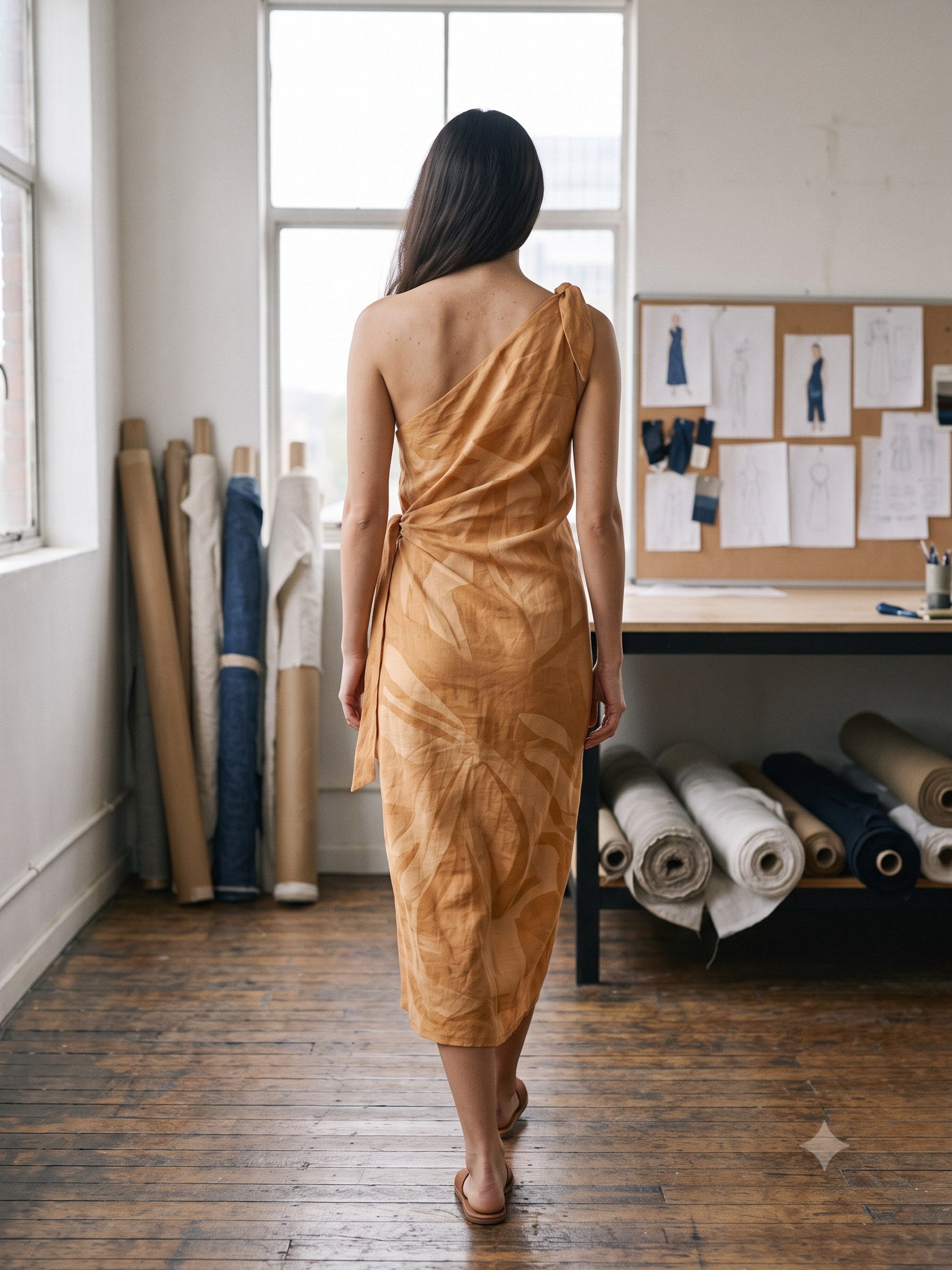 Ignis Print Linen Sarong Dress in Ignis Butter, back
