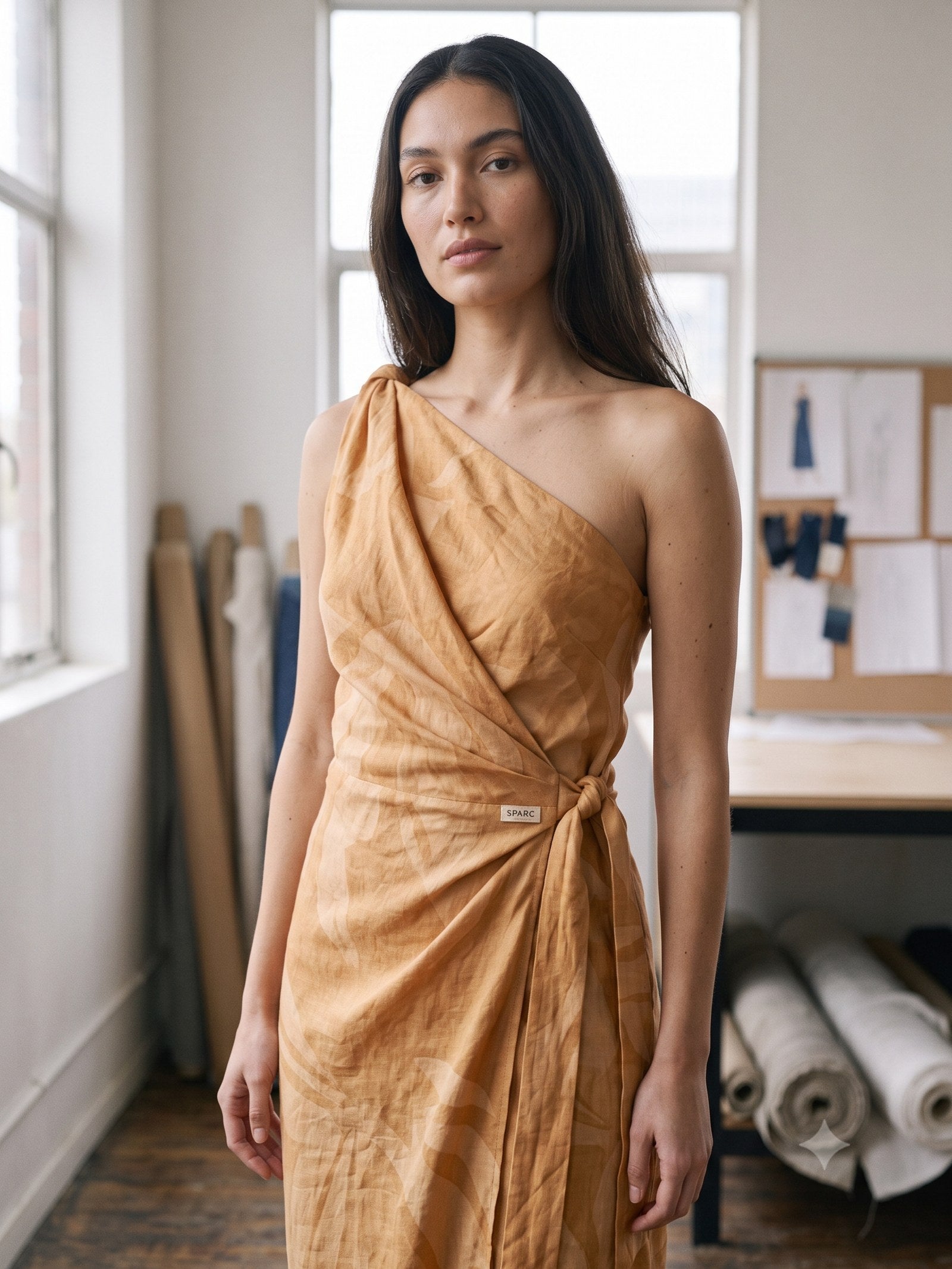 Ignis Print Linen Sarong Dress in Ignis Butter, detail