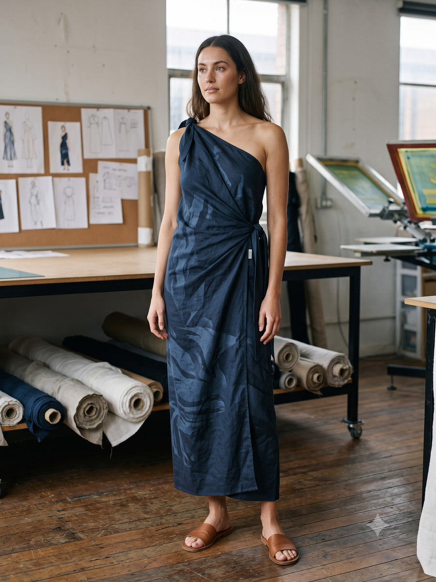 Ignis Print Linen Sarong Dress
