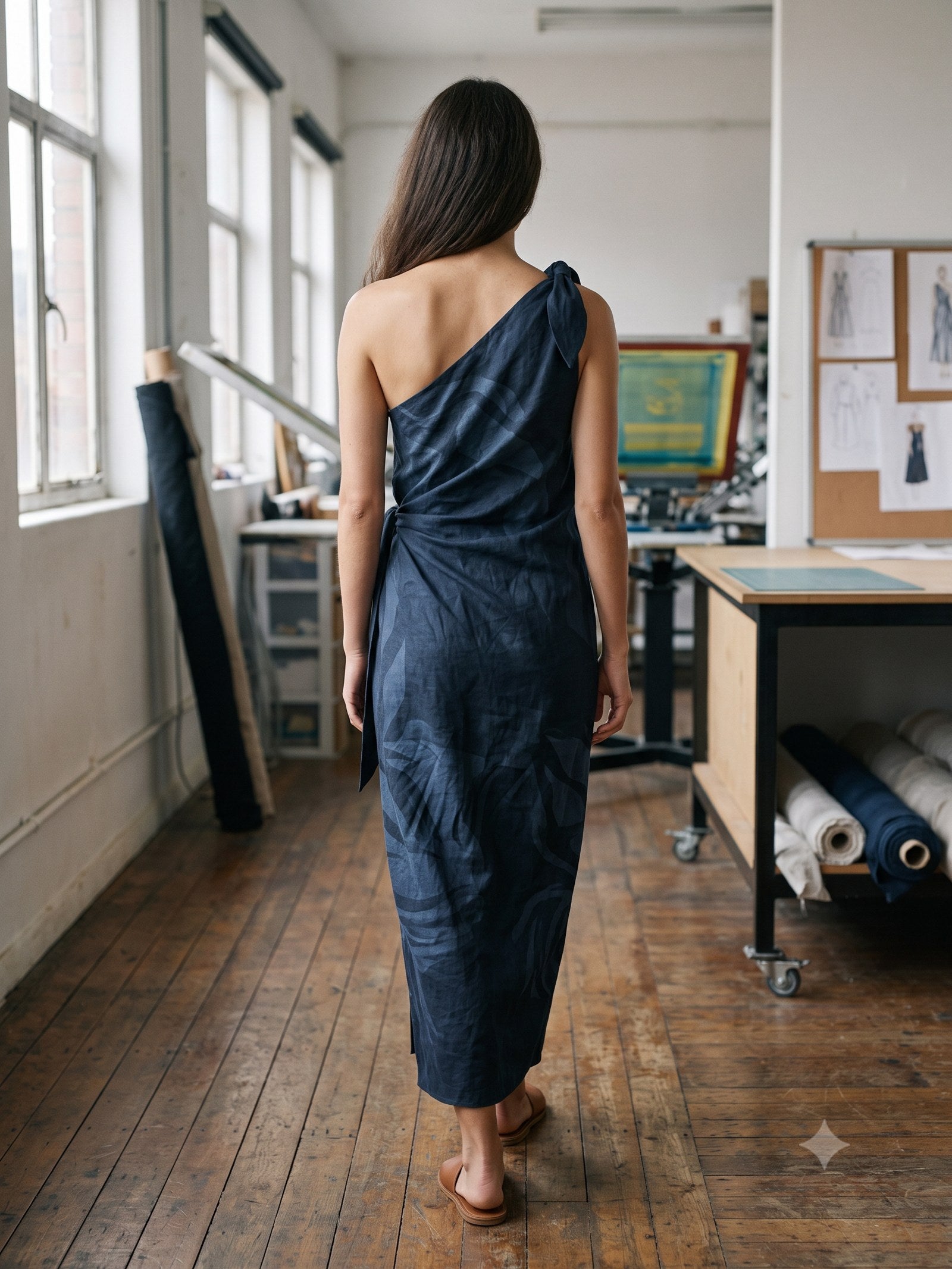 Ignis Print Linen Sarong Dress in Ignis Ink, back