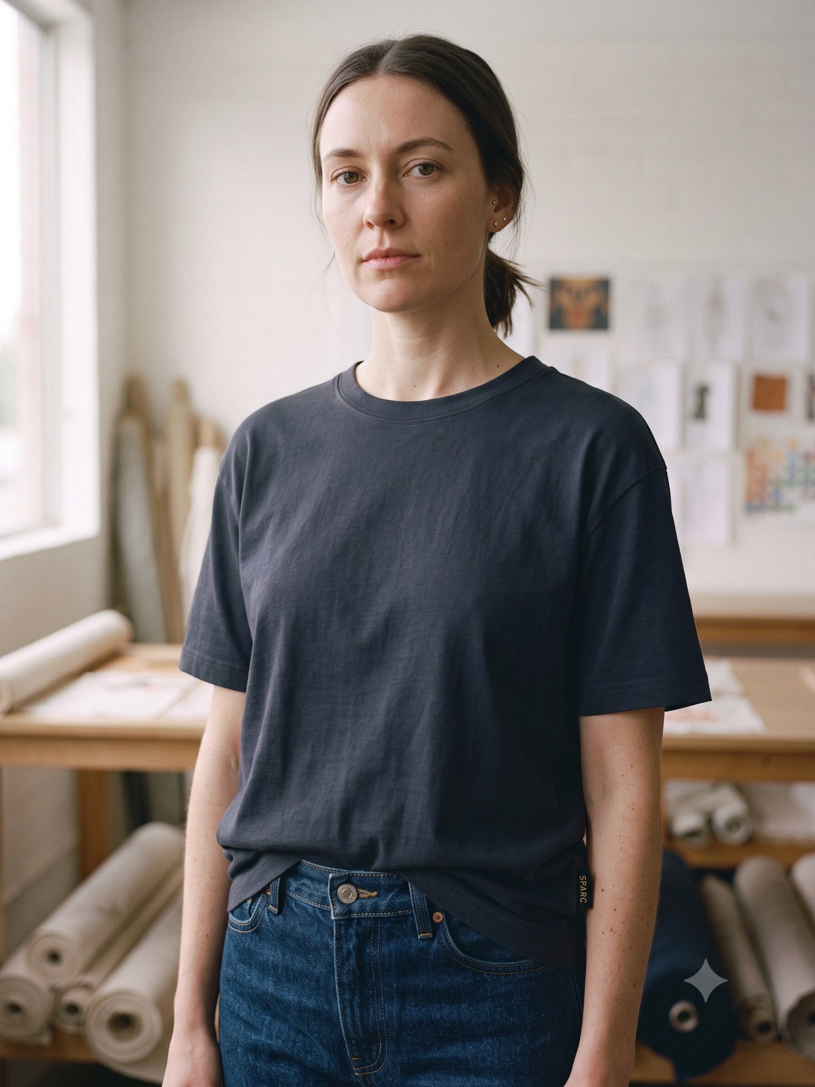Ignis Print Organic Tee in Ink, detail