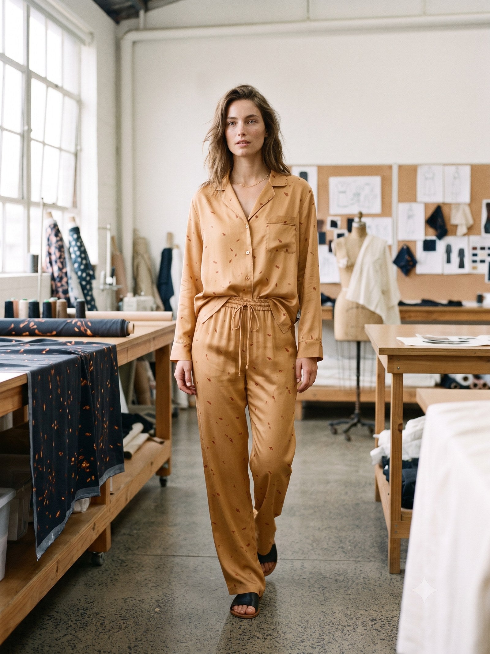 Ignis Print Silk Pyjama Set in Ignis Butter, front