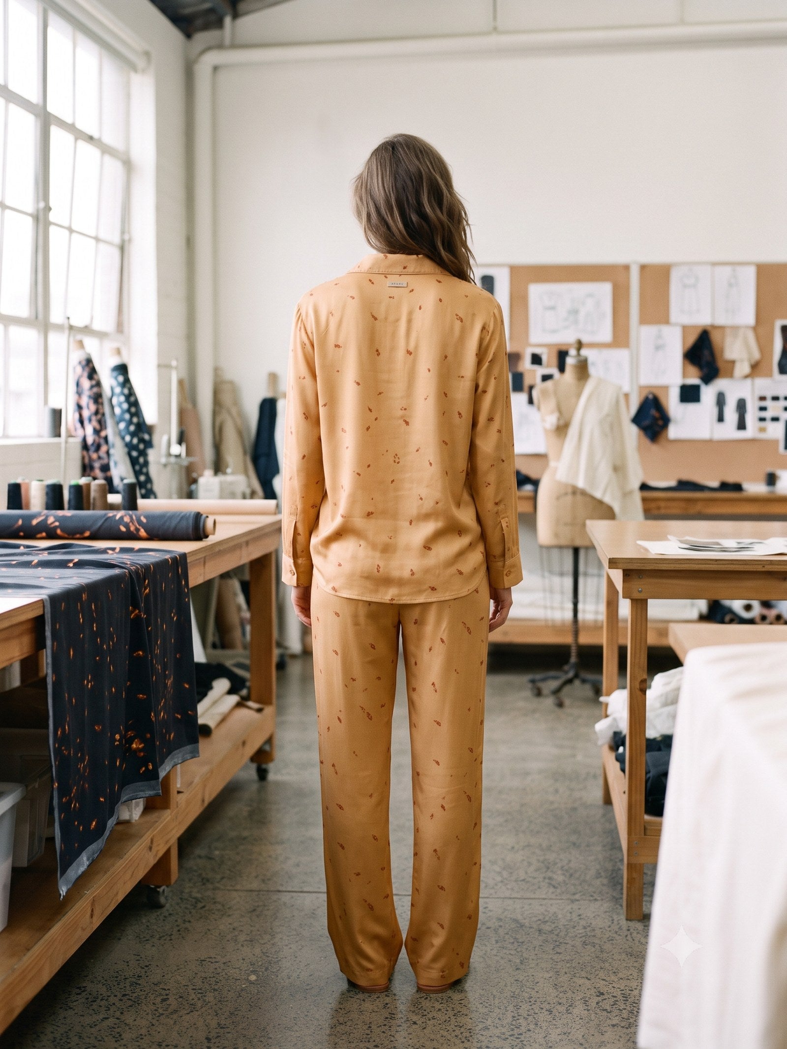 Ignis Print Silk Pyjama Set in Ignis Butter, back