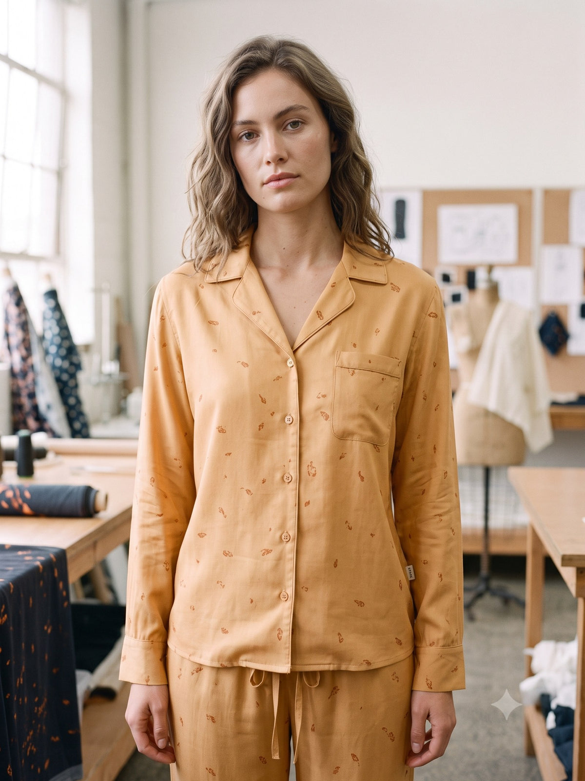 Ignis Print Silk Pyjama Set in Ignis Butter, detail
