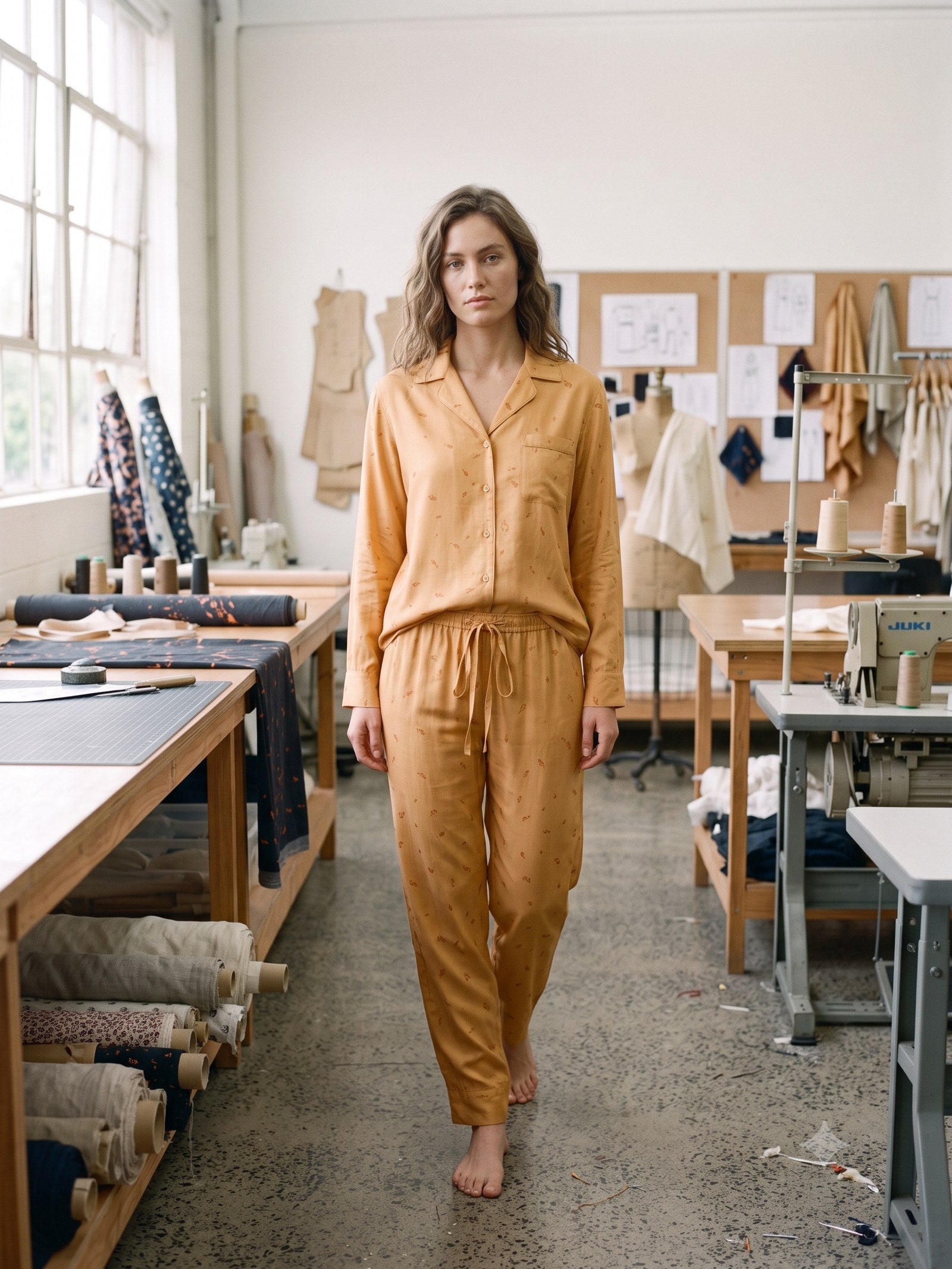 Ignis Print Silk Pyjama Set in Ignis Butter, in motion