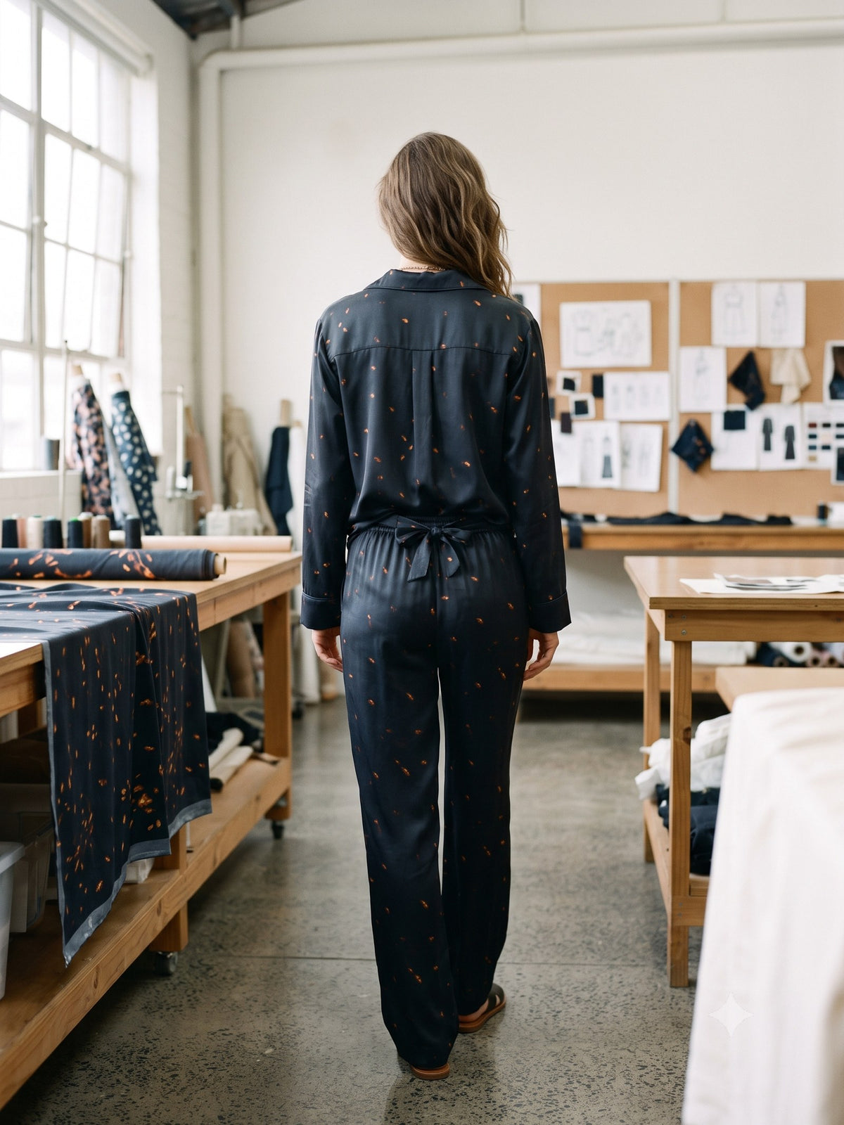 Ignis Print Silk Pyjama Set in Ignis Ink, back
