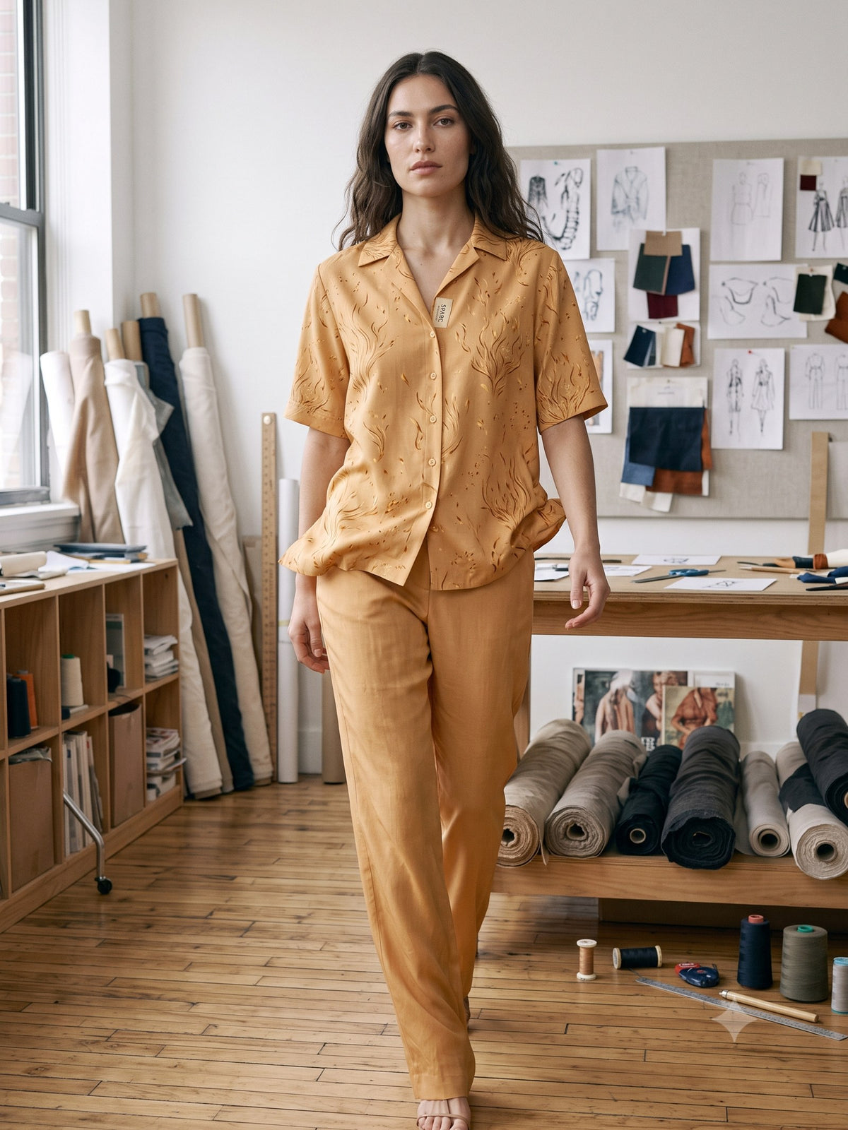 Ignis Print Silk Shirt in Ignis Butter, in motion