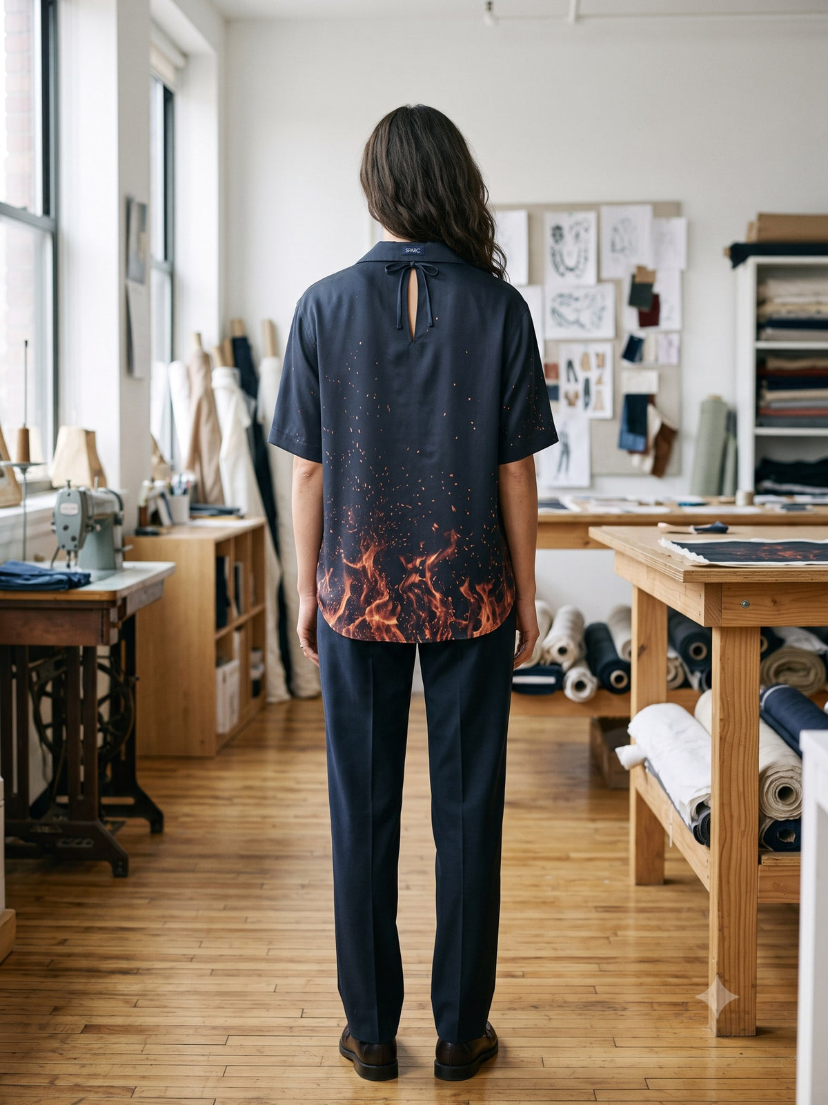 Ignis Print Silk Shirt in Ignis Ink, back