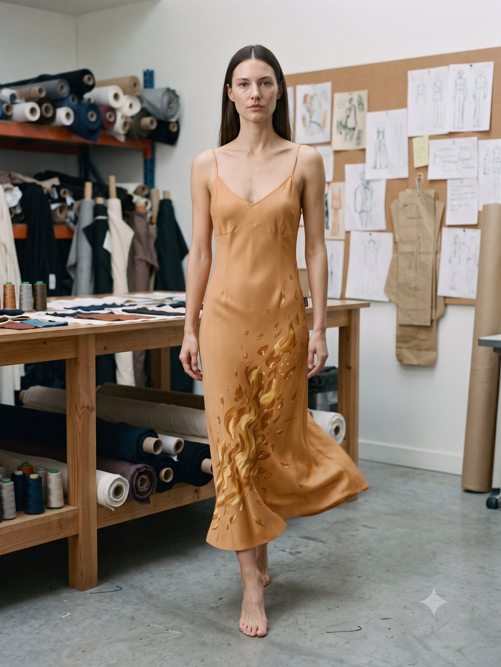 Ignis Print Silk Slip Dress in Ignis Butter, front