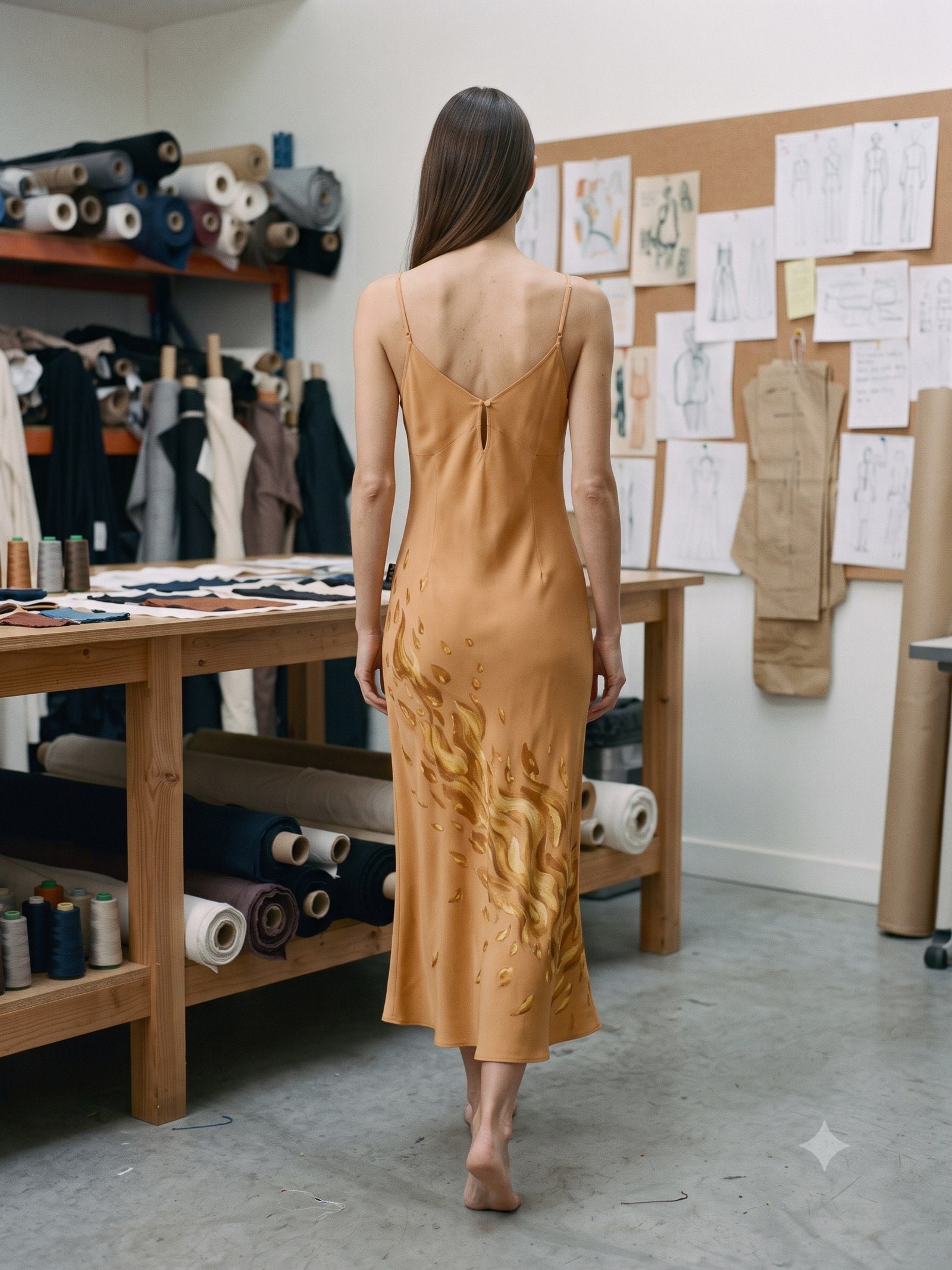 Ignis Print Silk Slip Dress in Ignis Butter, back