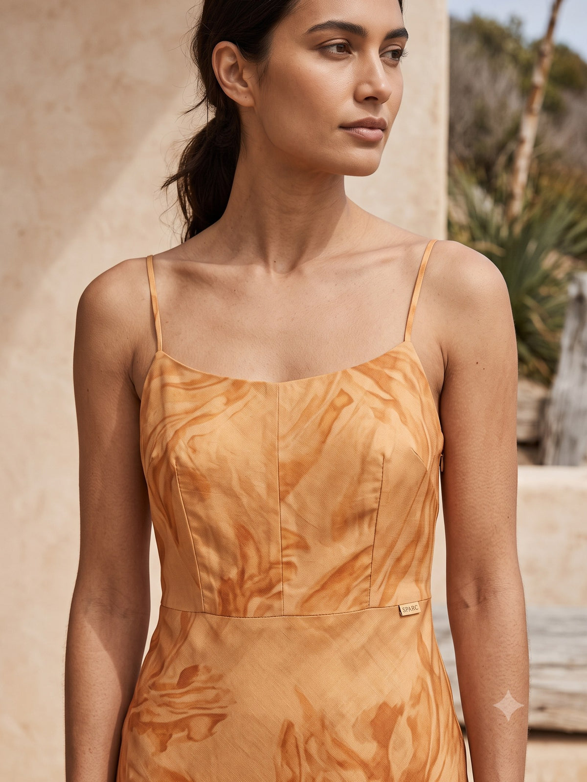 Ignis Print Silk Slip Dress in Ignis Butter, detail