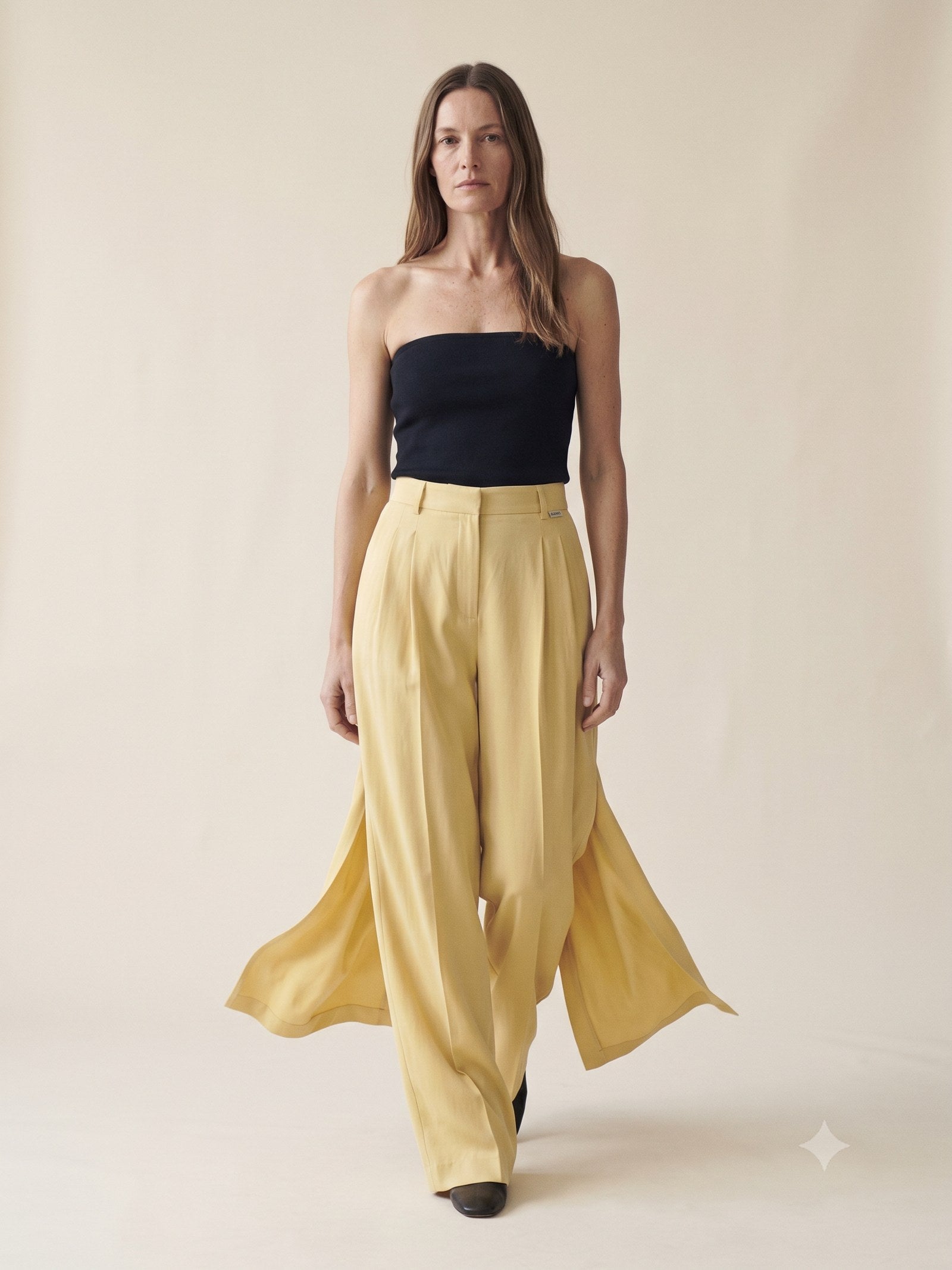 Ignis Print Silk Wide-Leg Trouser in Ignis Butter, in motion