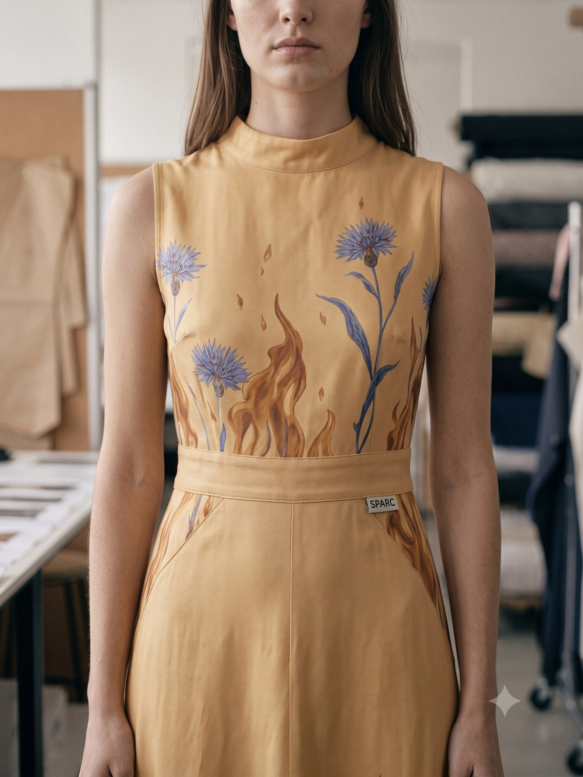 Ignis Silk Twill Scarf in Ignis Butter, detail