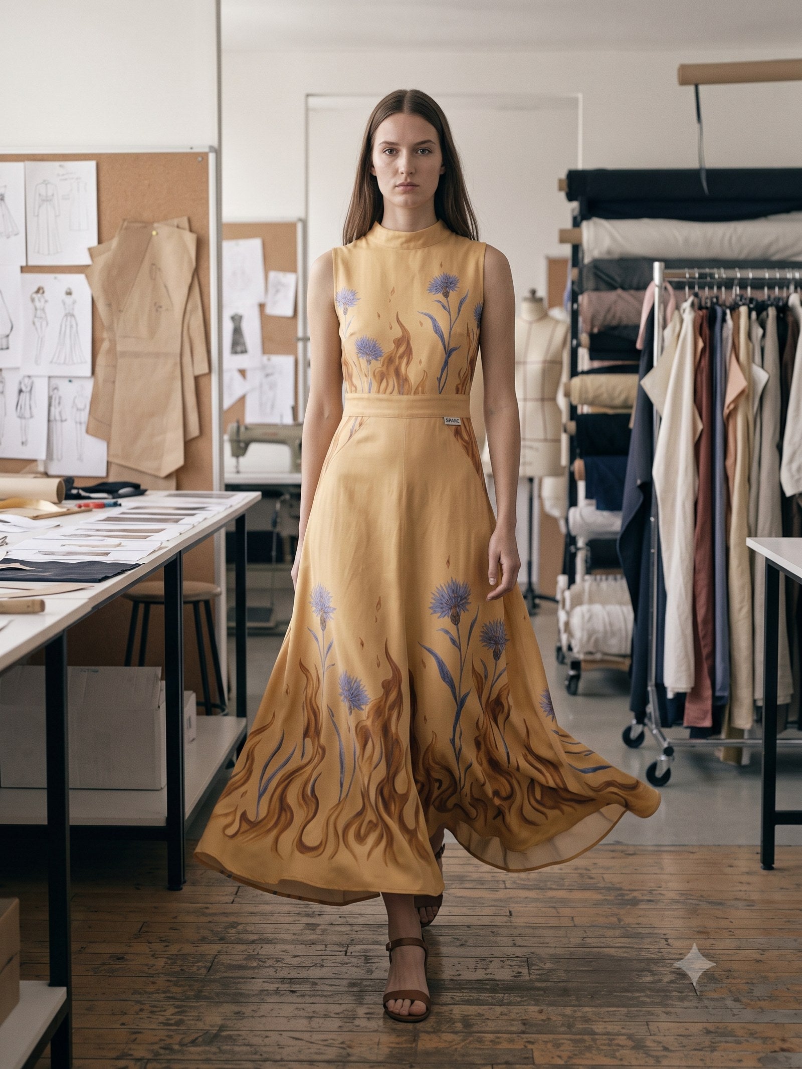 Ignis Silk Twill Scarf in Ignis Butter, in motion