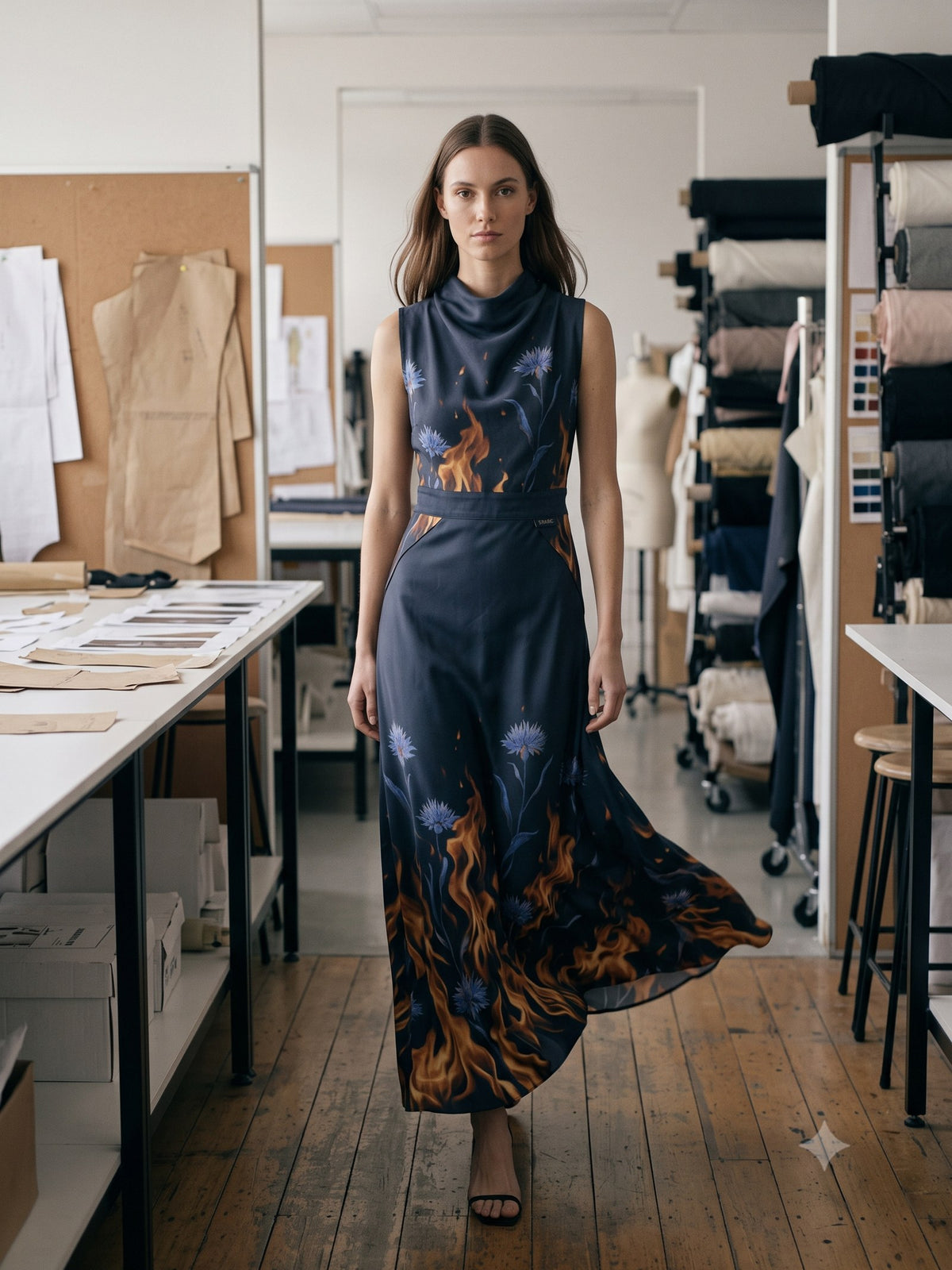 Ignis Silk Twill Scarf in Ignis Ink, in motion