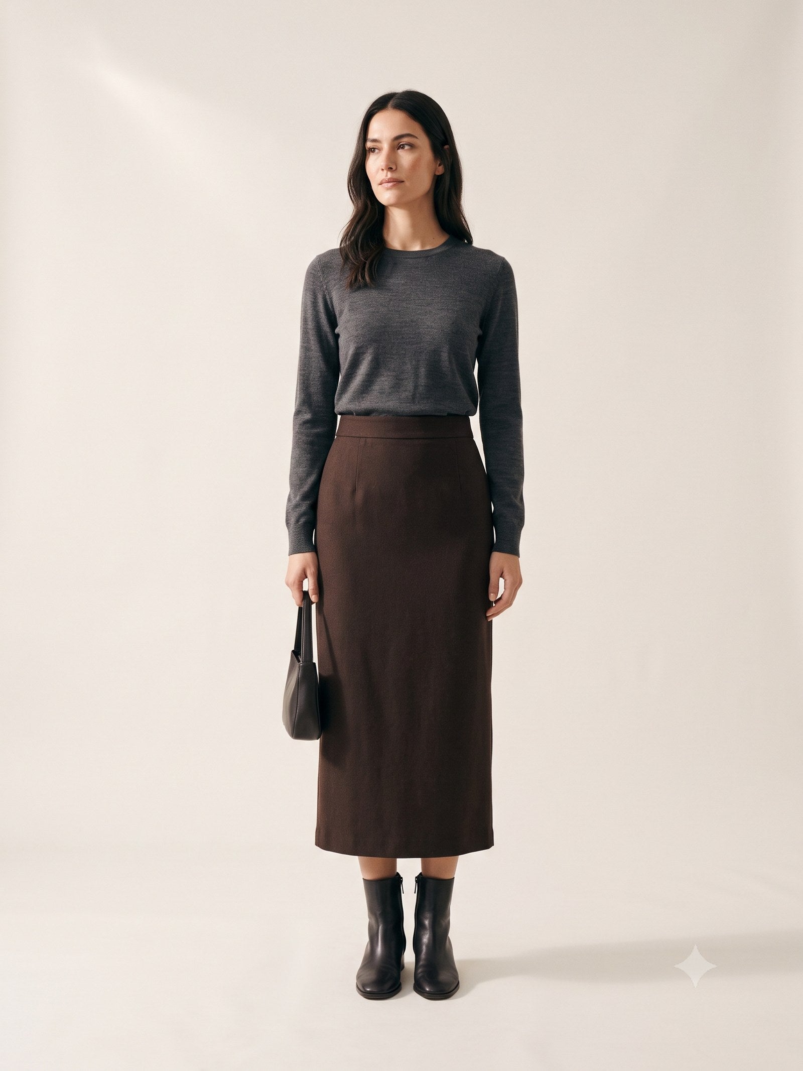 Keystone Wool Flannel Column Skirt in Espresso, front