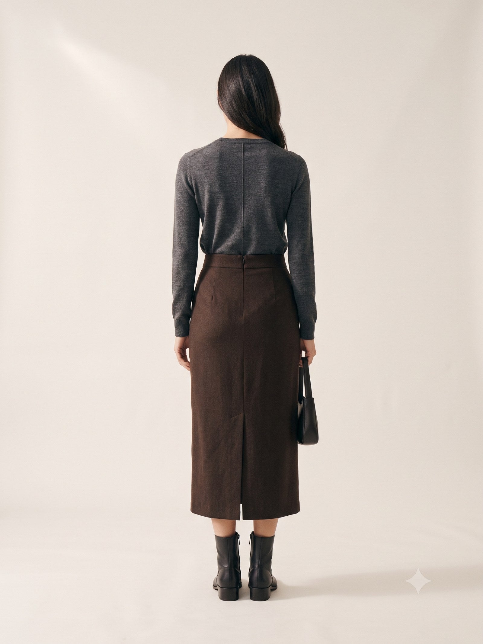 Keystone Wool Flannel Column Skirt in Espresso, back