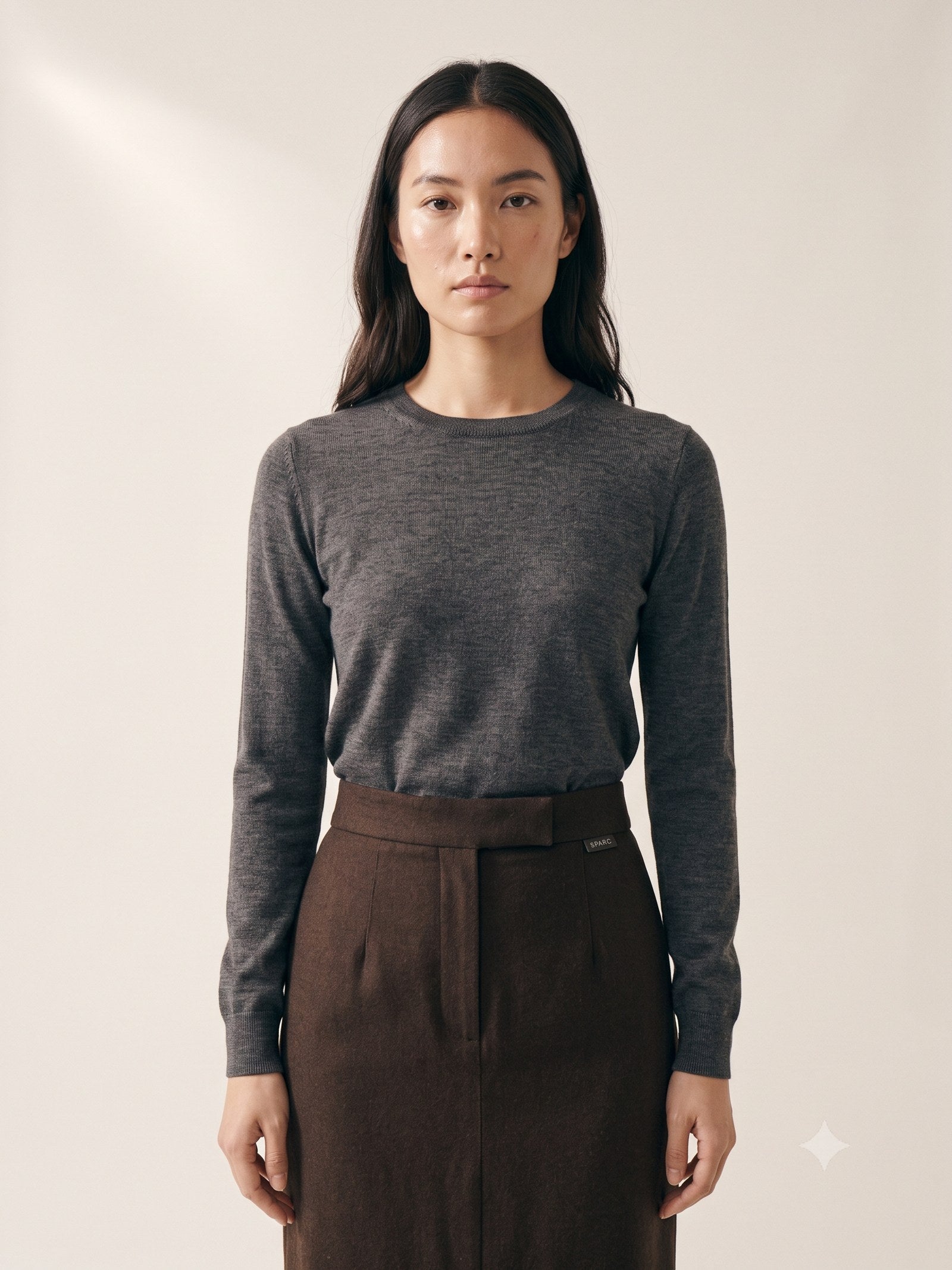 Keystone Wool Flannel Column Skirt in Espresso, detail