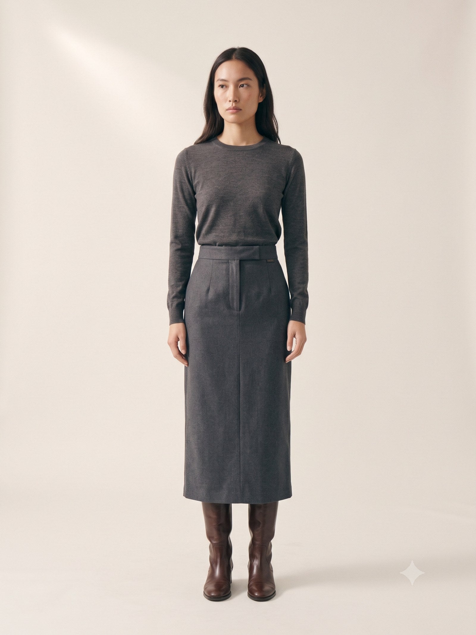Keystone Wool Flannel Column Skirt in Slate, front