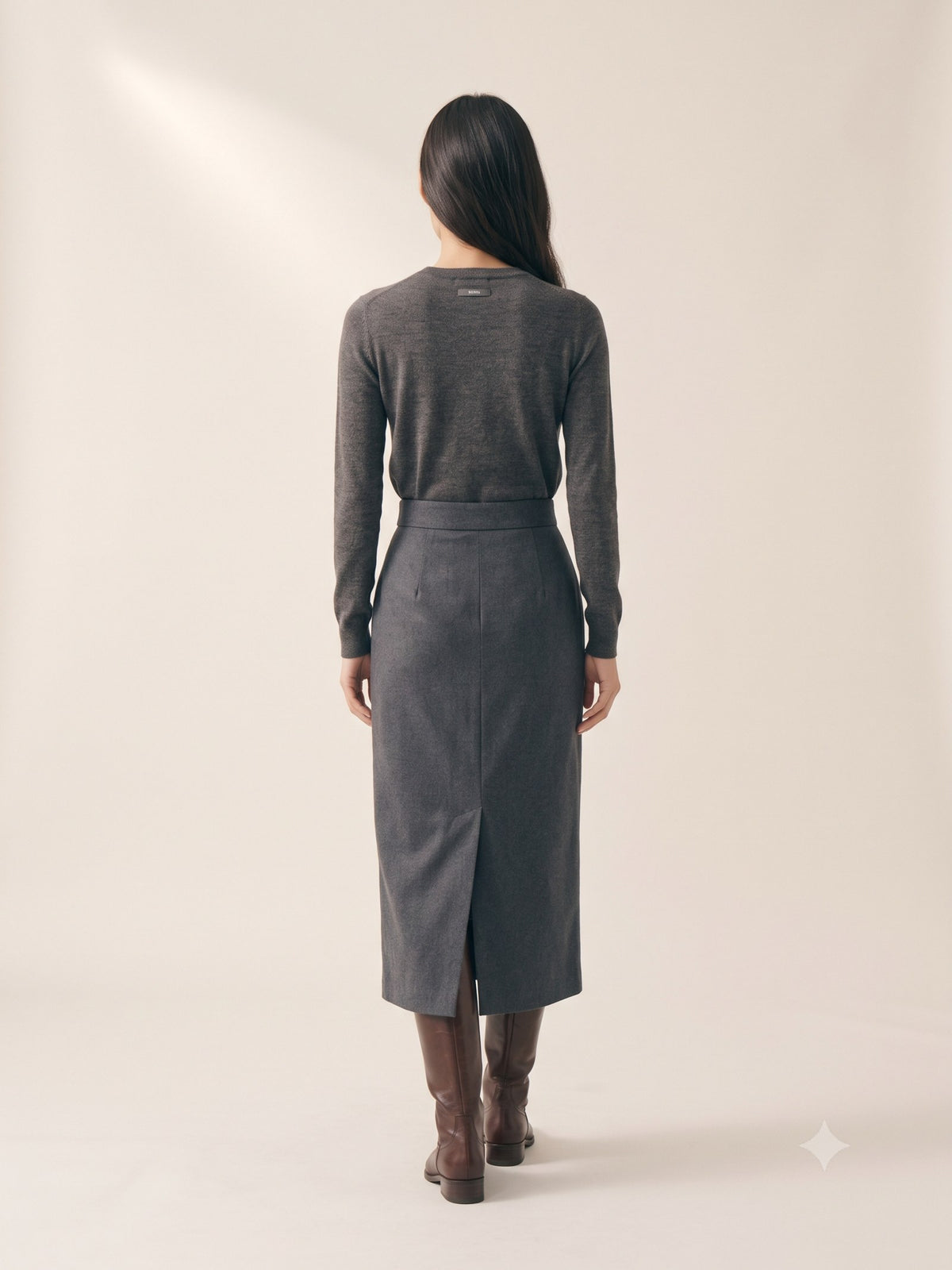 Keystone Wool Flannel Column Skirt in Slate, back
