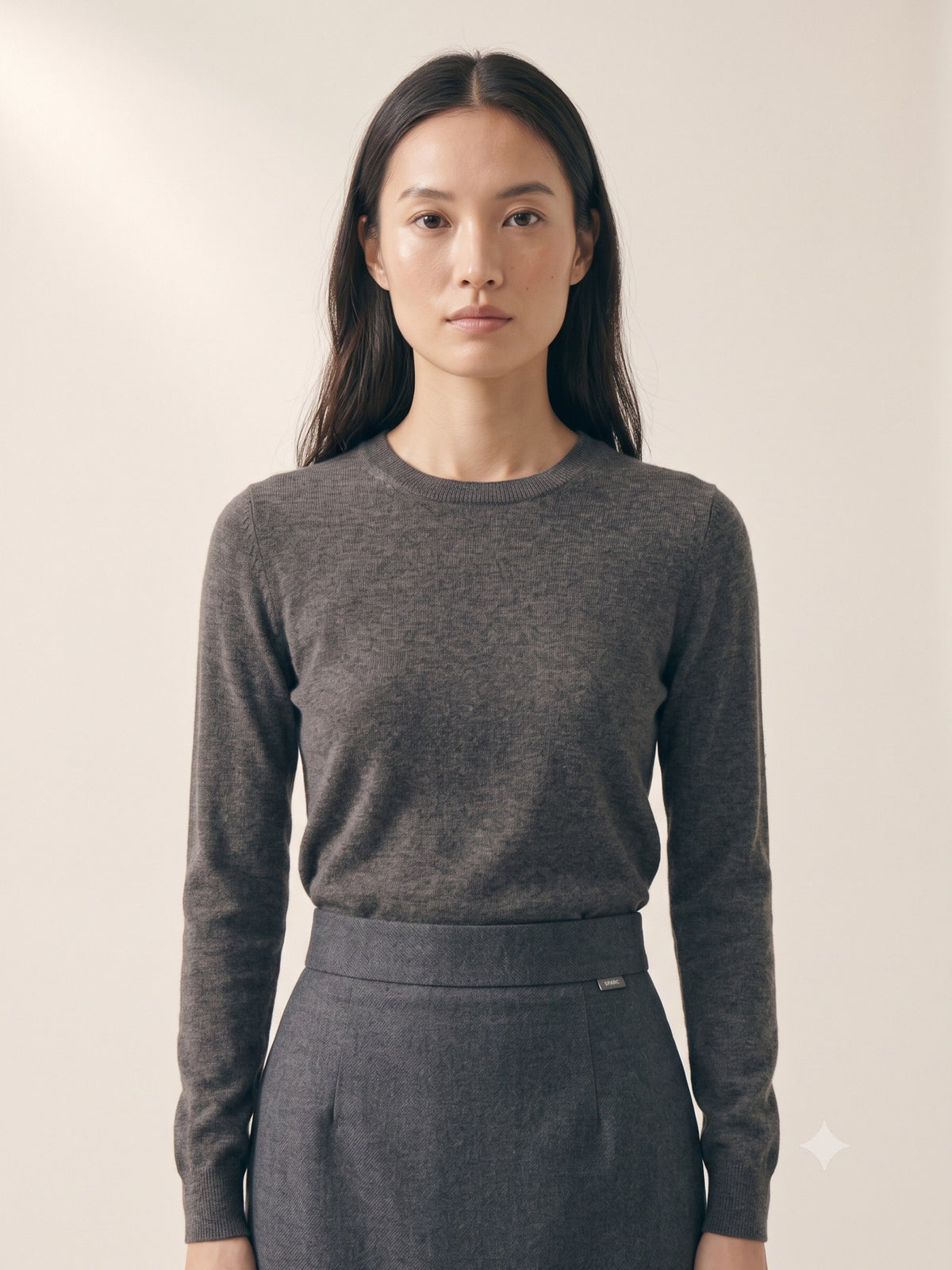 Keystone Wool Flannel Column Skirt in Slate, detail