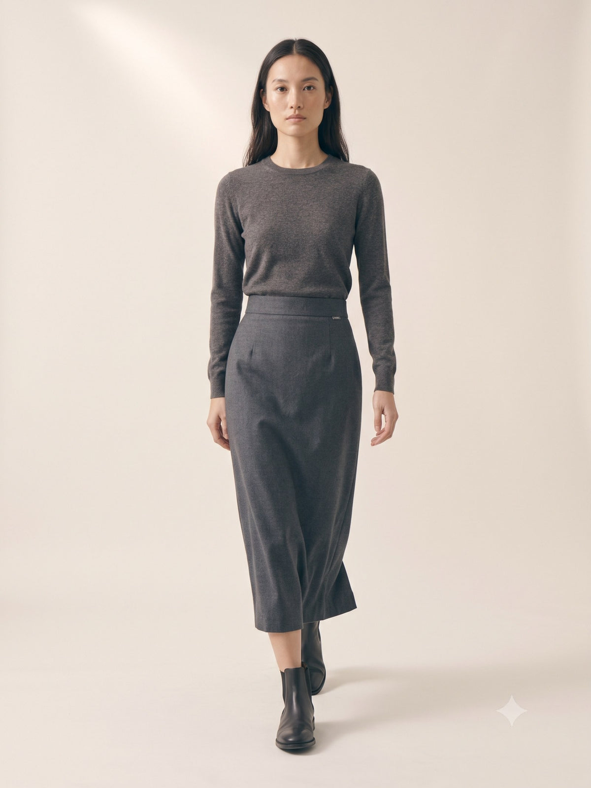 Keystone Wool Flannel Column Skirt in Slate, in motion