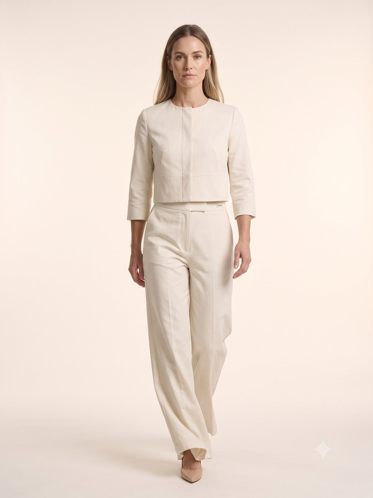 Kiln Cotton Faille Jacket and Trouser Set in Bone, in motion
