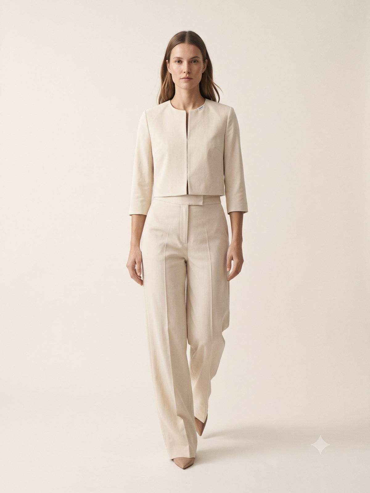 Kiln Cotton Faille Jacket and Trouser Set in Champagne, front
