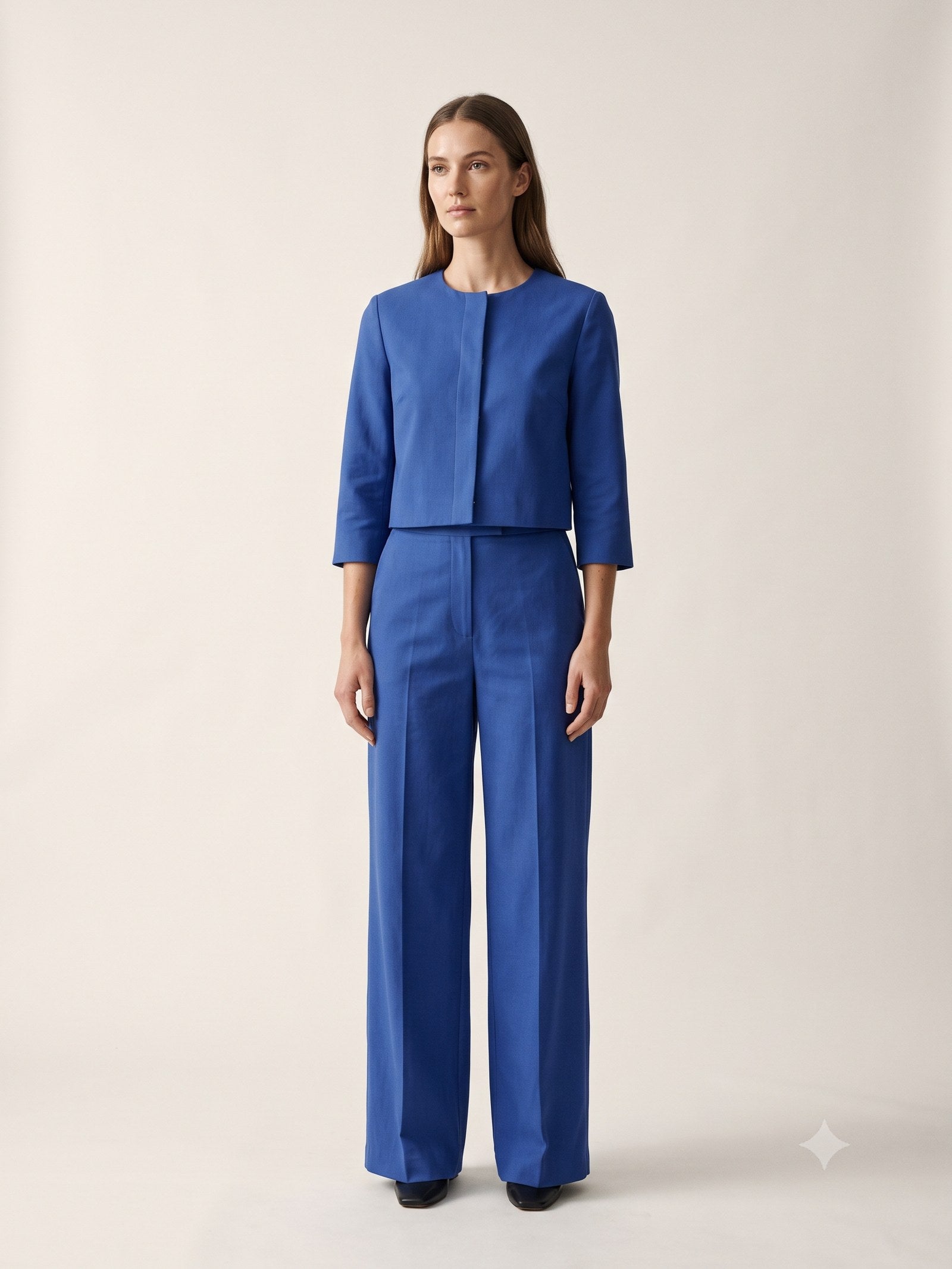Kiln Cotton Faille Jacket and Trouser Set in Cobalt, front