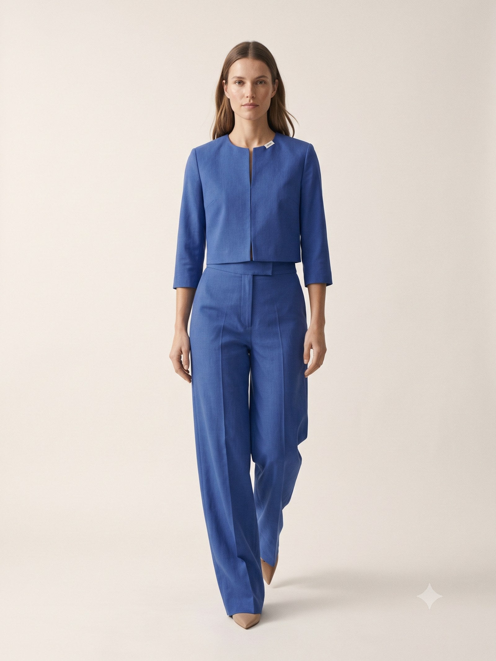 Kiln Cotton Faille Jacket and Trouser Set in Cobalt, in motion