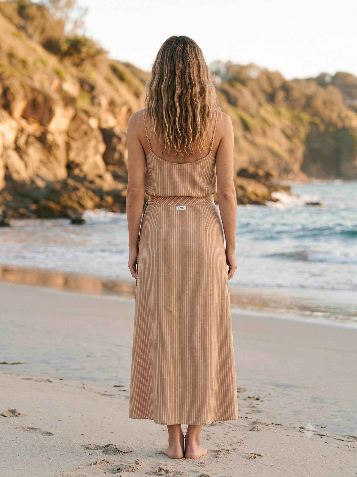Lagoon Cami and Sarong Skirt Set in Sand Stripe, back