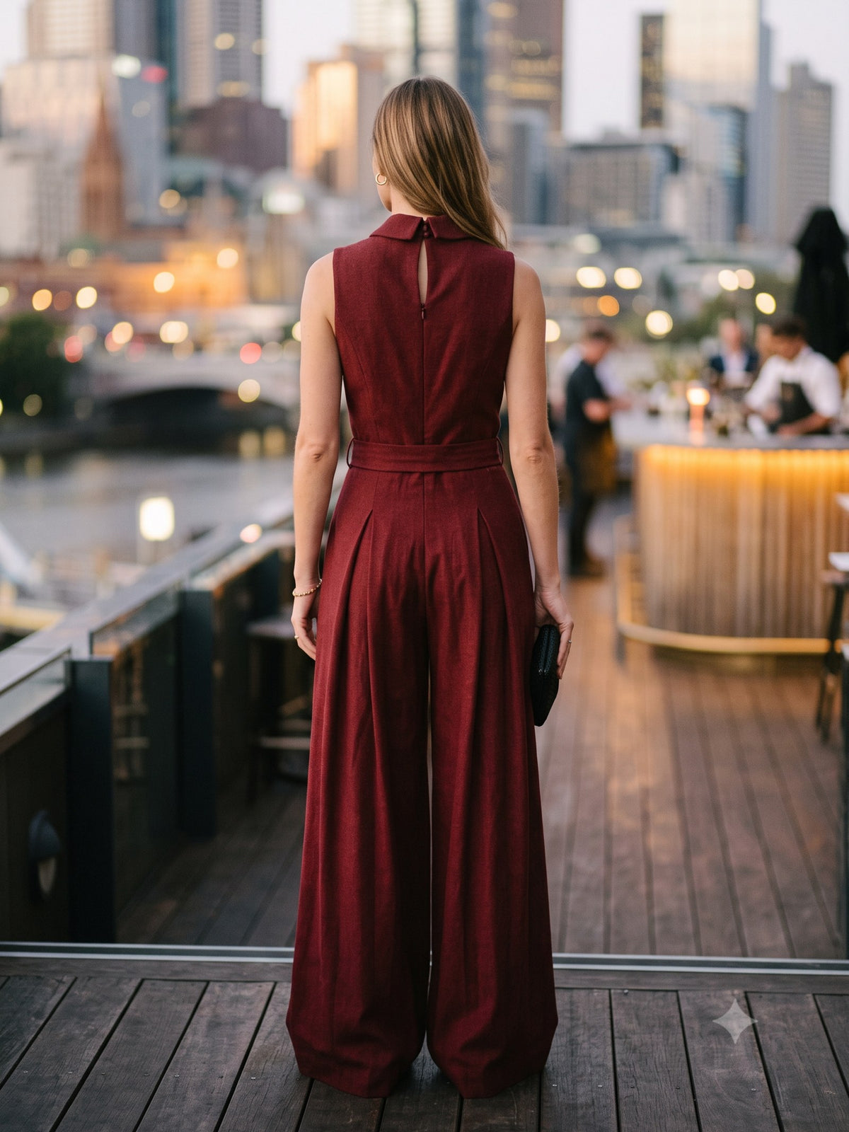 Lantern Wide-Leg Jumpsuit in Garnet, back