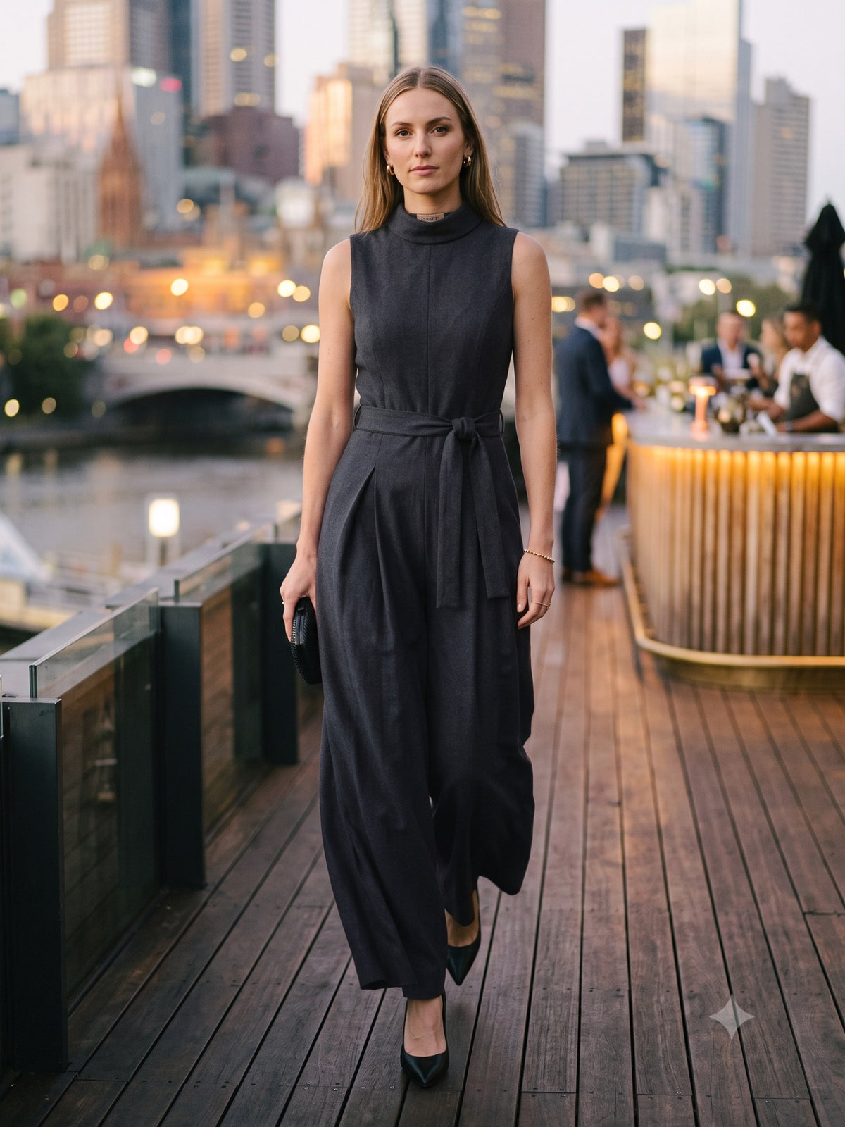 Lantern Wide-Leg Jumpsuit in Ink, front