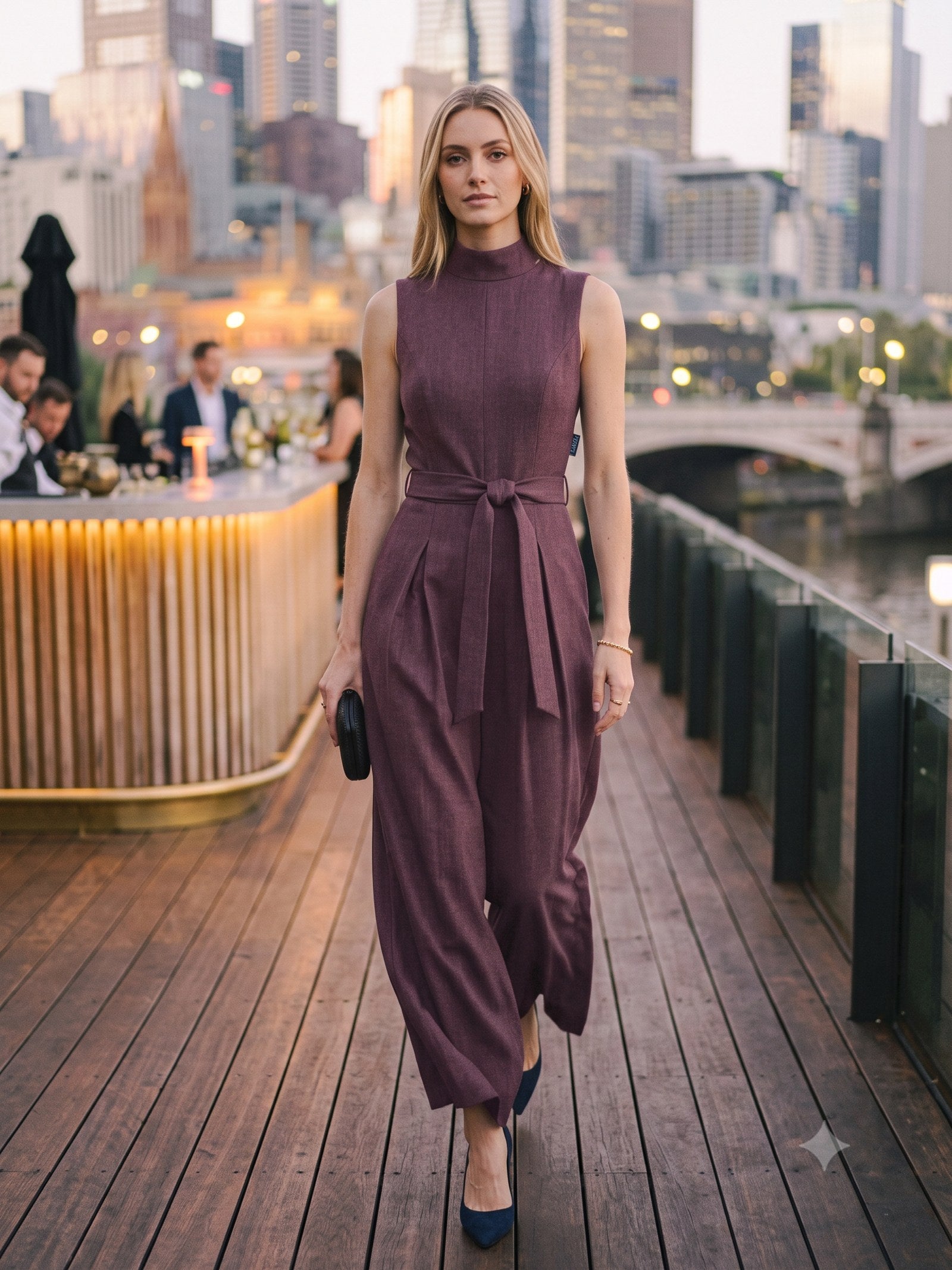 Lantern Wide-Leg Jumpsuit in Mulberry, front