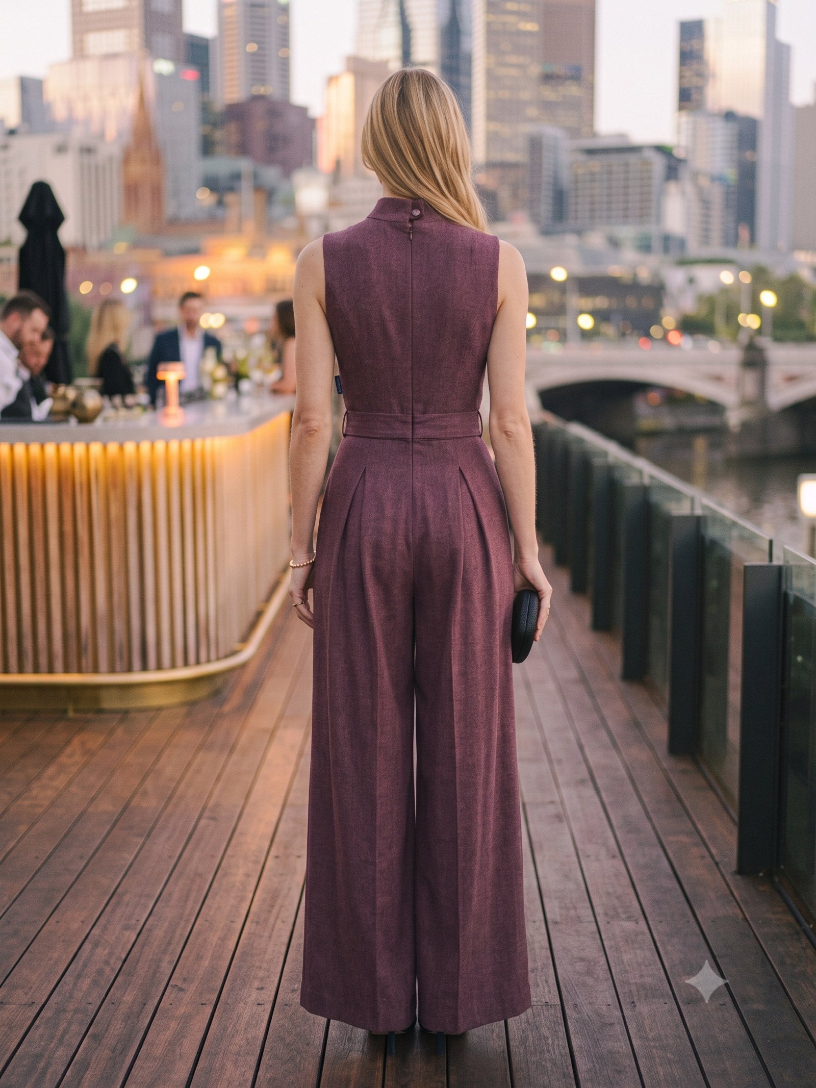 Lantern Wide-Leg Jumpsuit in Mulberry, back