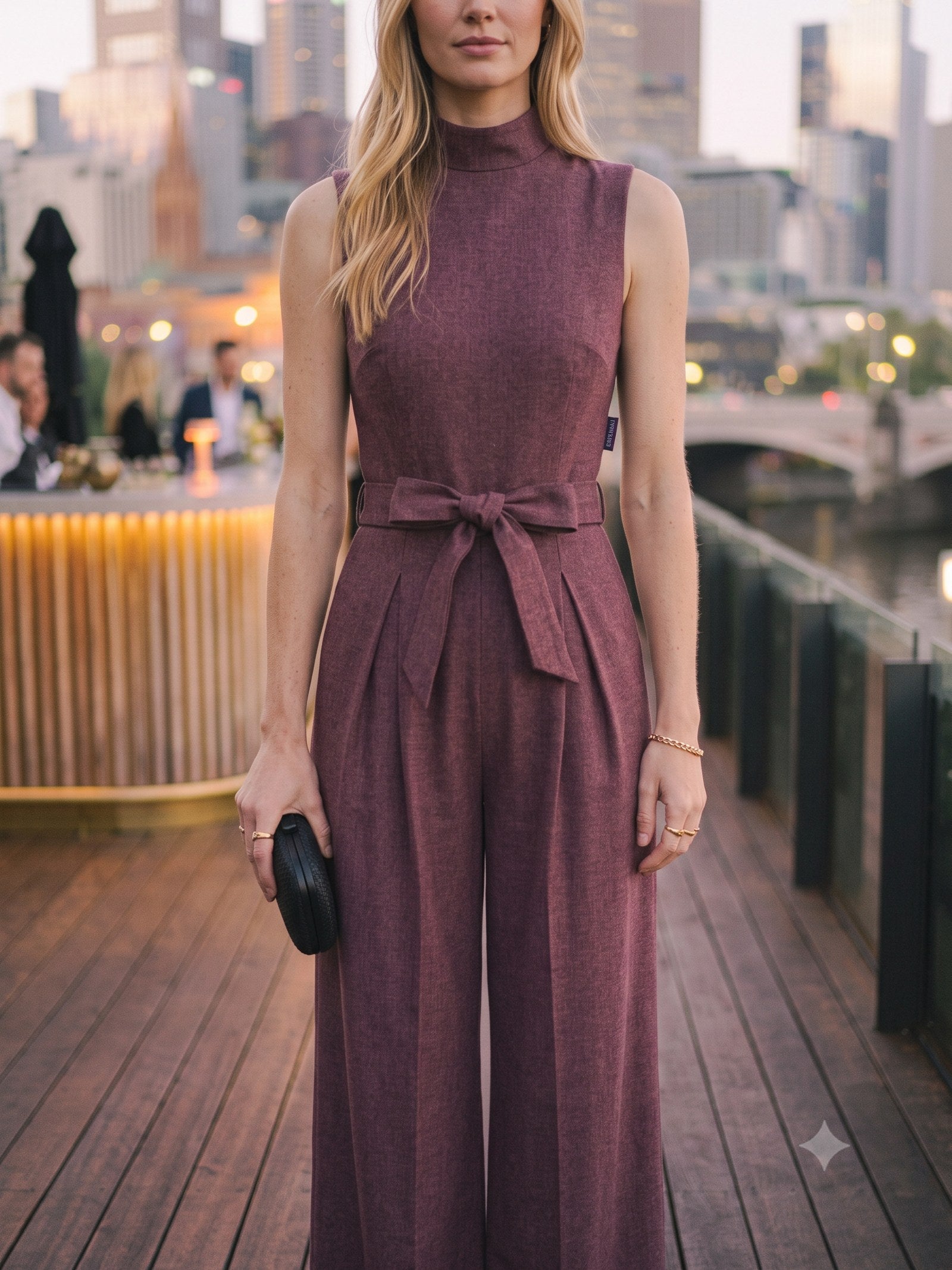 Lantern Wide-Leg Jumpsuit in Mulberry, detail