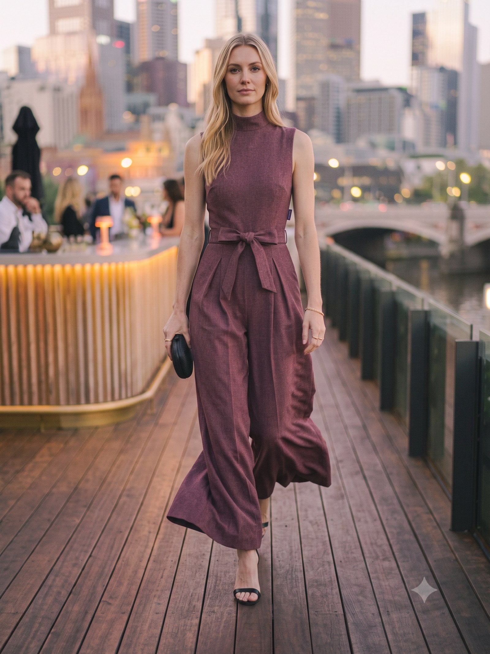 Lantern Wide-Leg Jumpsuit in Mulberry, in motion