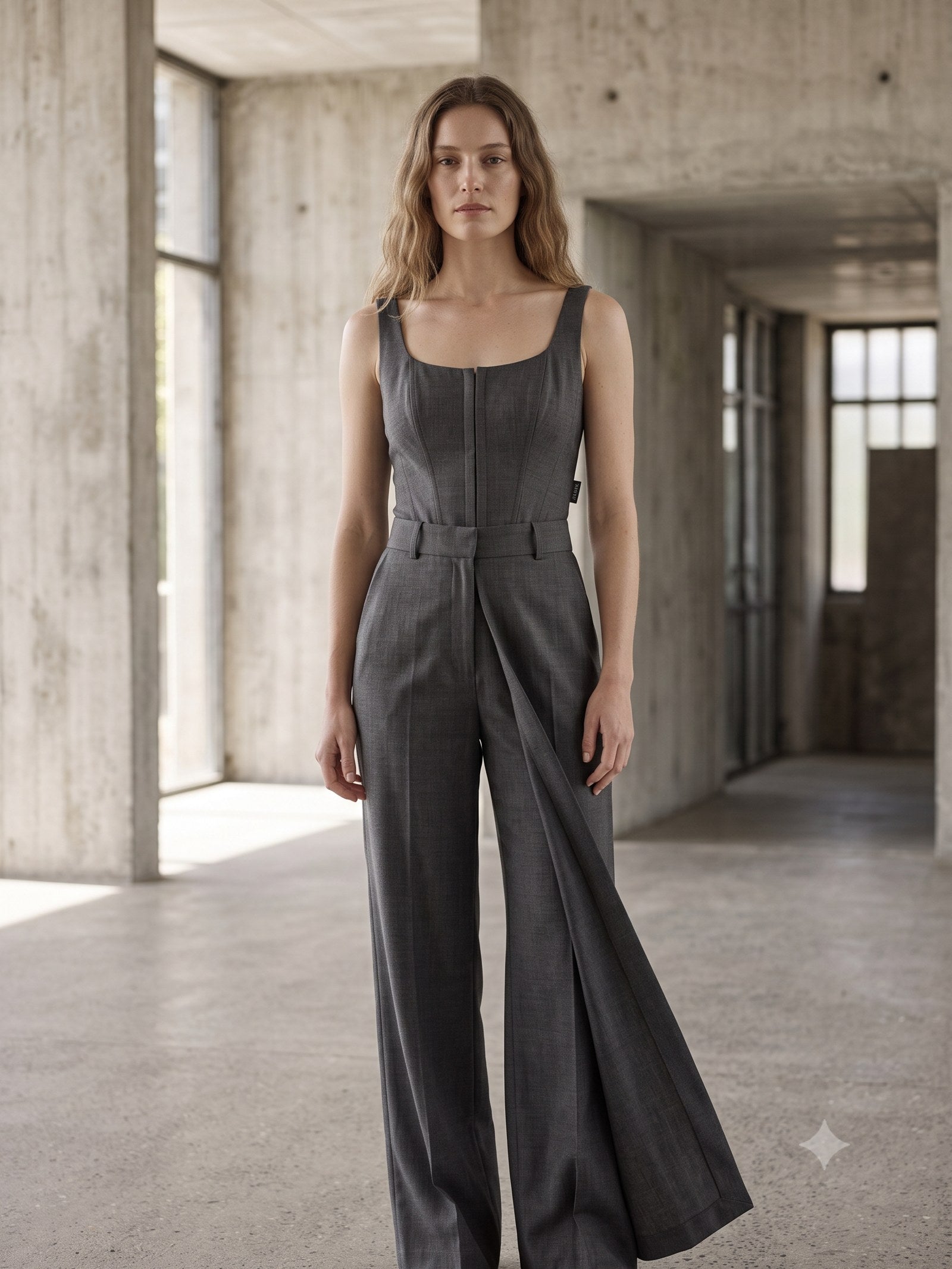 Line Wide-Leg Wool Trouser in Charcoal, front