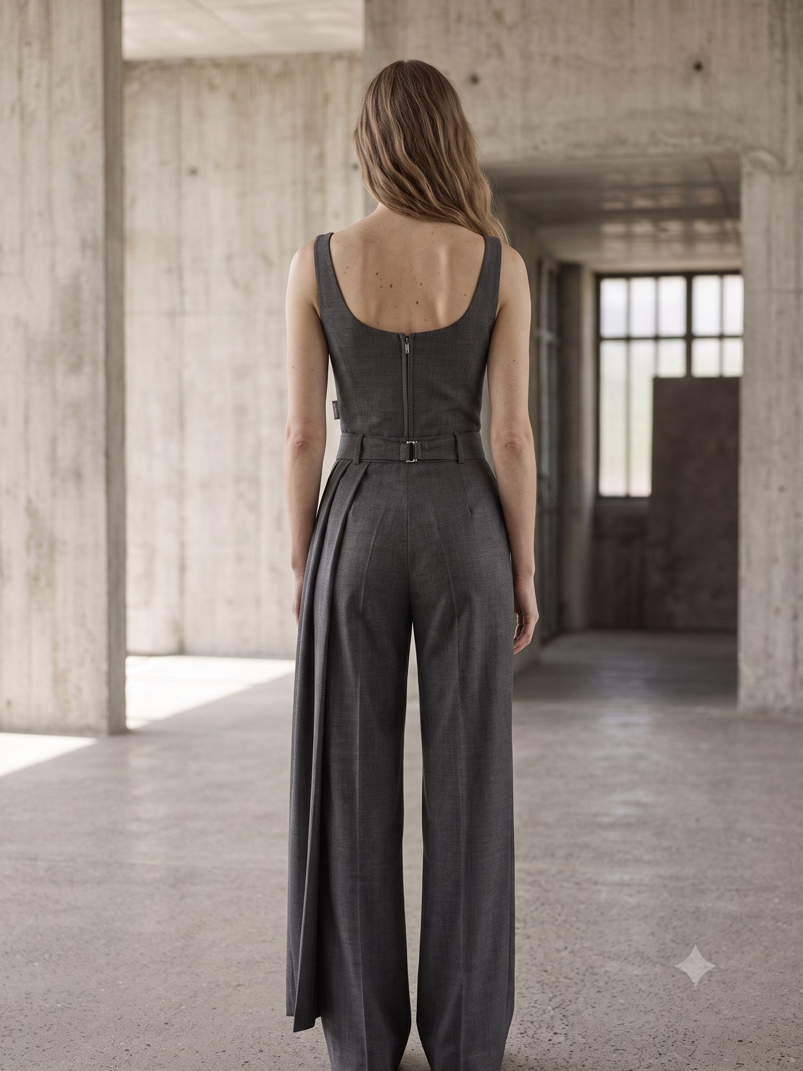 Line Wide-Leg Wool Trouser in Charcoal, back