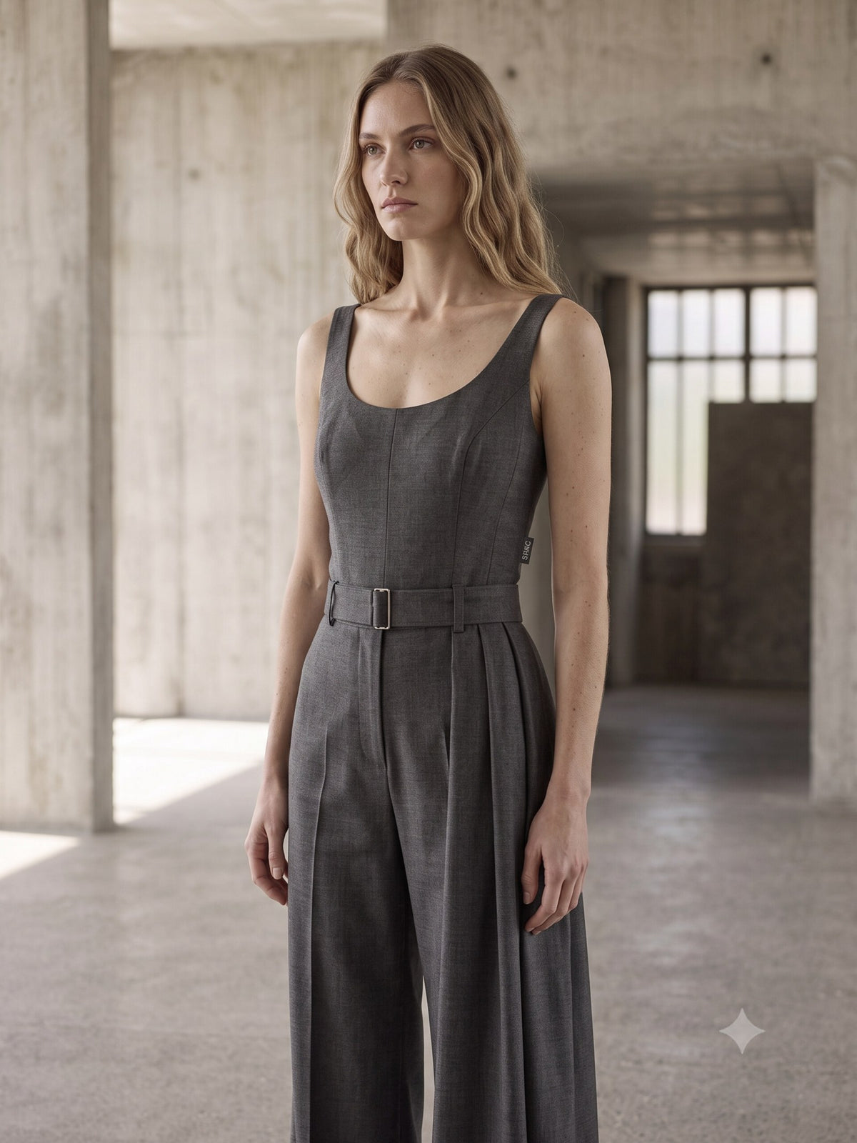 Line Wide-Leg Wool Trouser in Charcoal, detail