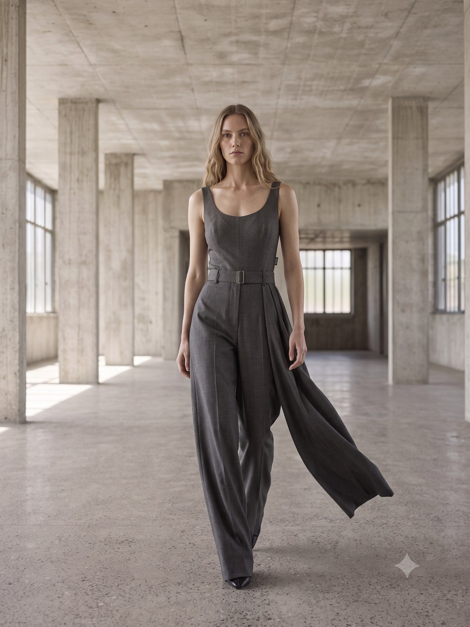 Line Wide-Leg Wool Trouser in Charcoal, in motion