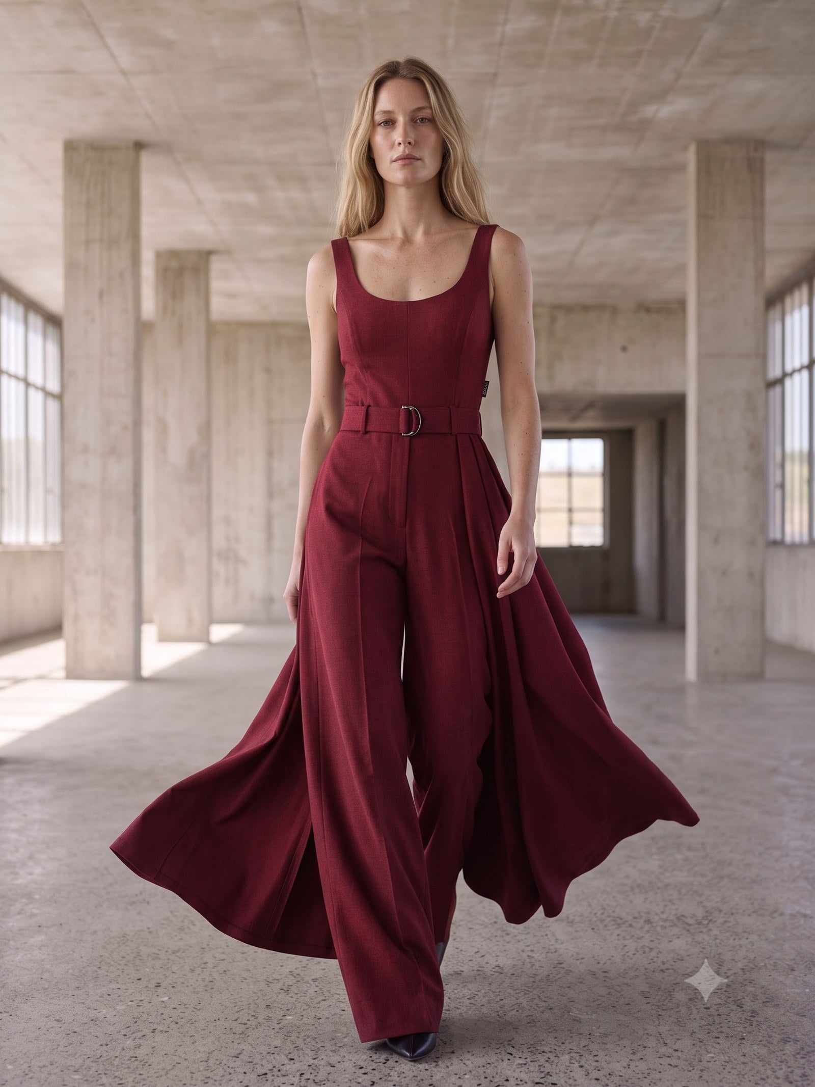 Line Wide-Leg Wool Trouser in Cherry Lacquer, front