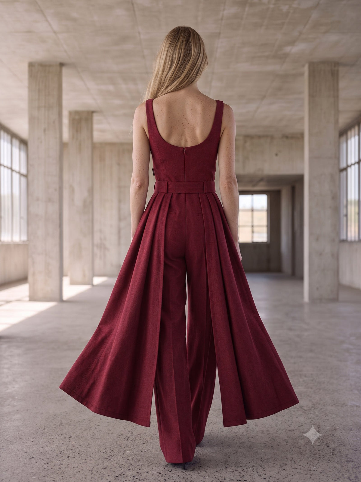 Line Wide-Leg Wool Trouser in Cherry Lacquer, back