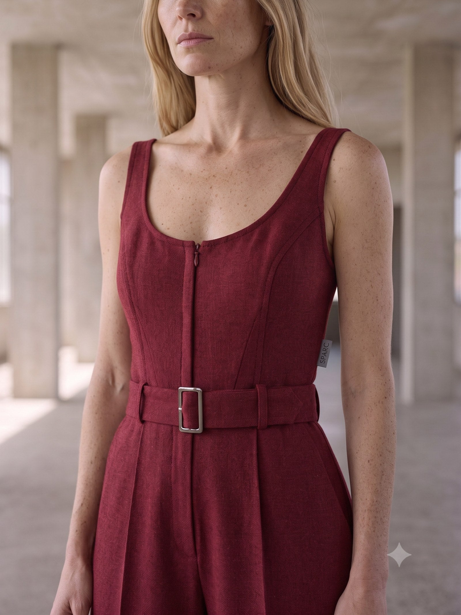 Line Wide-Leg Wool Trouser in Cherry Lacquer, detail