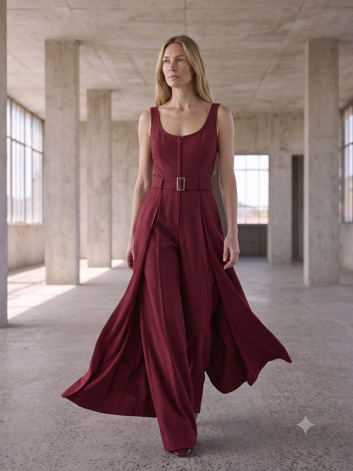 Line Wide-Leg Wool Trouser in Cherry Lacquer, in motion