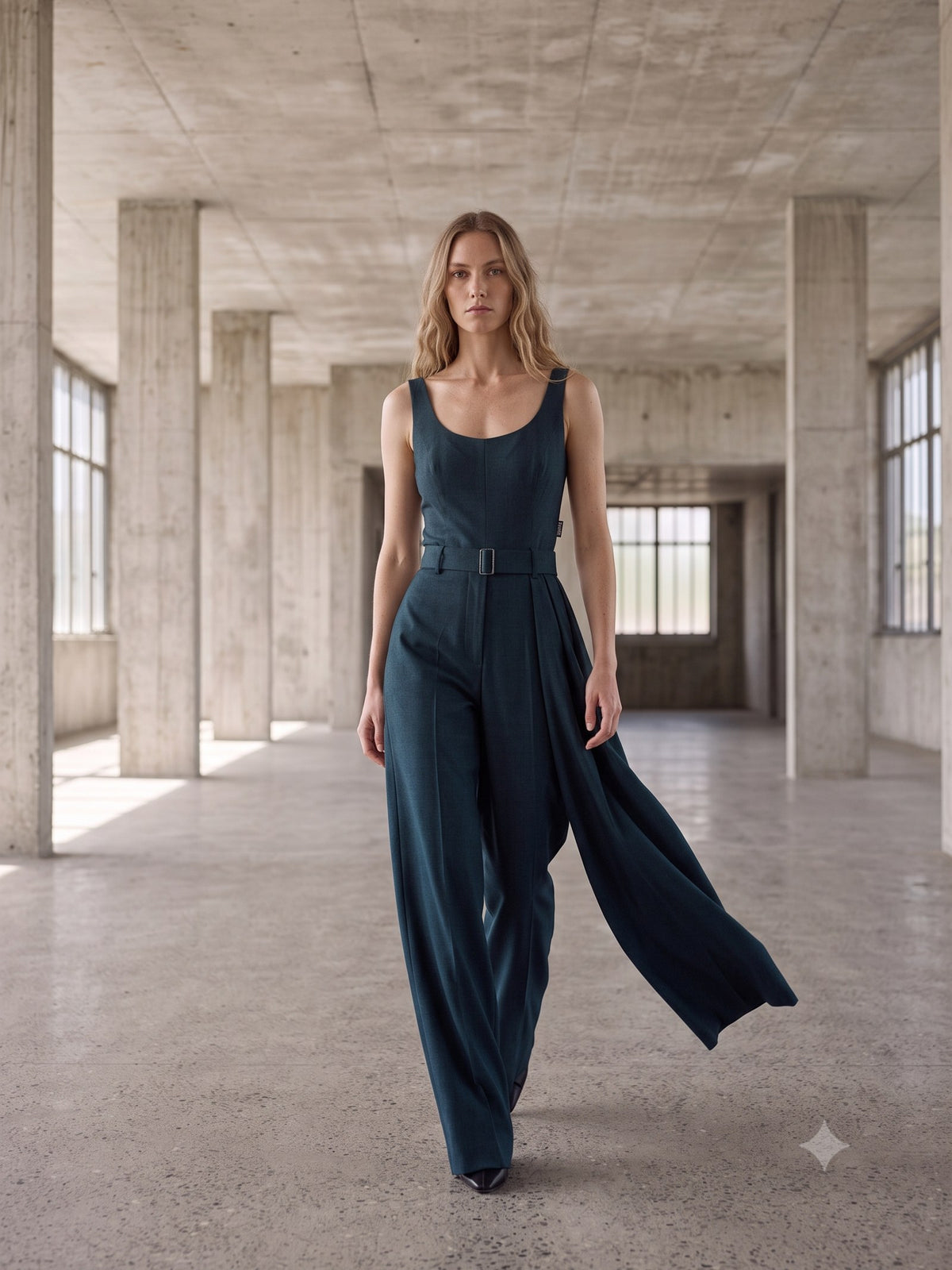Line Wide-Leg Wool Trouser in Ink, front